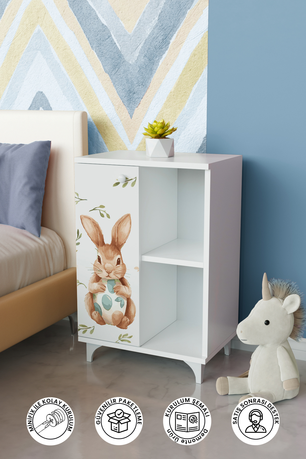 hediye kapında Pretty Rabit 2 Raflı tek kapak Çocuk Odası Çok Amaçlı Dolabı