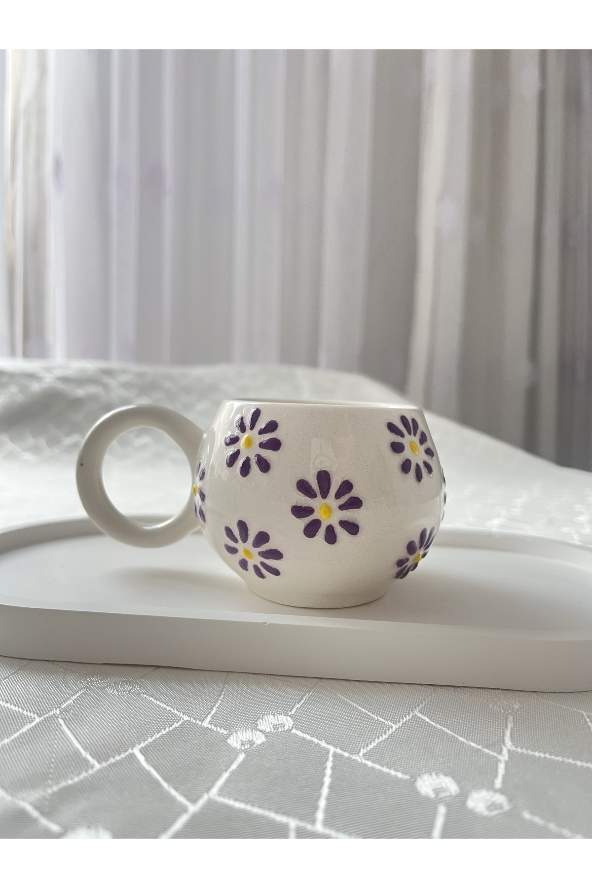 Mor Papatyalı Çay Kahve Fincanı 180 ml