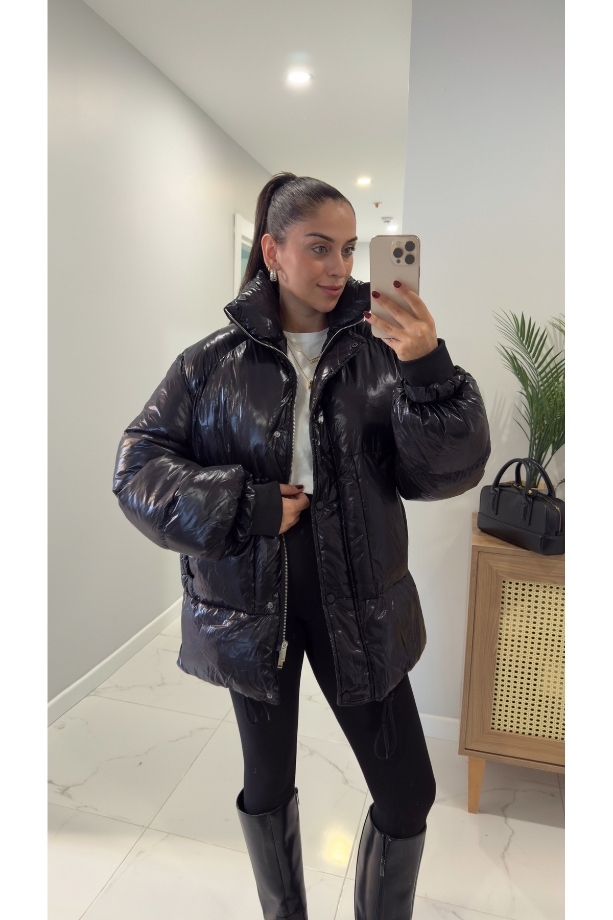 Renato Brown Shiny Puffer Jacket