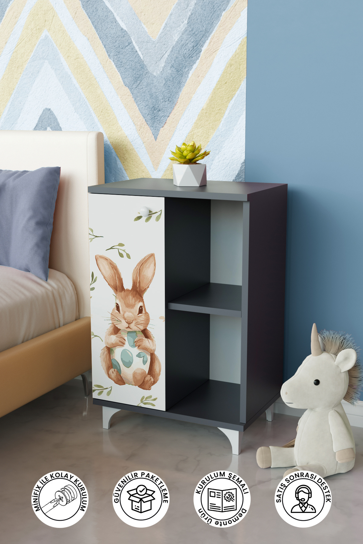 hediye kapında Pretty Rabit 2 Raflı tek kapak Çocuk Odası Çok Amaçlı Dolabı