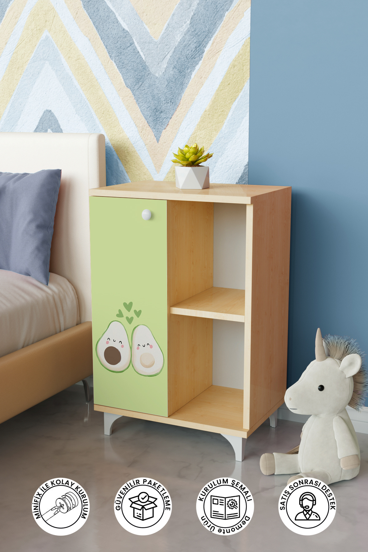 hediye kapında Cute Avacados 2 Raflı tek kapak Çocuk Odası Çok Amaçlı Dolabı Akçaağaç