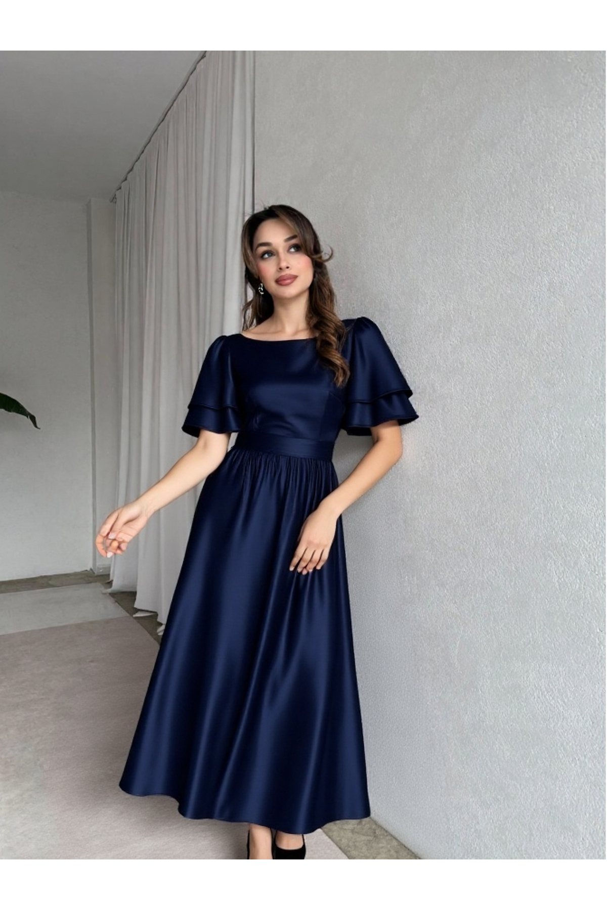 Nika Fashion  Lisa Kadın Saten Abiye Lacıvert - Görsel 4