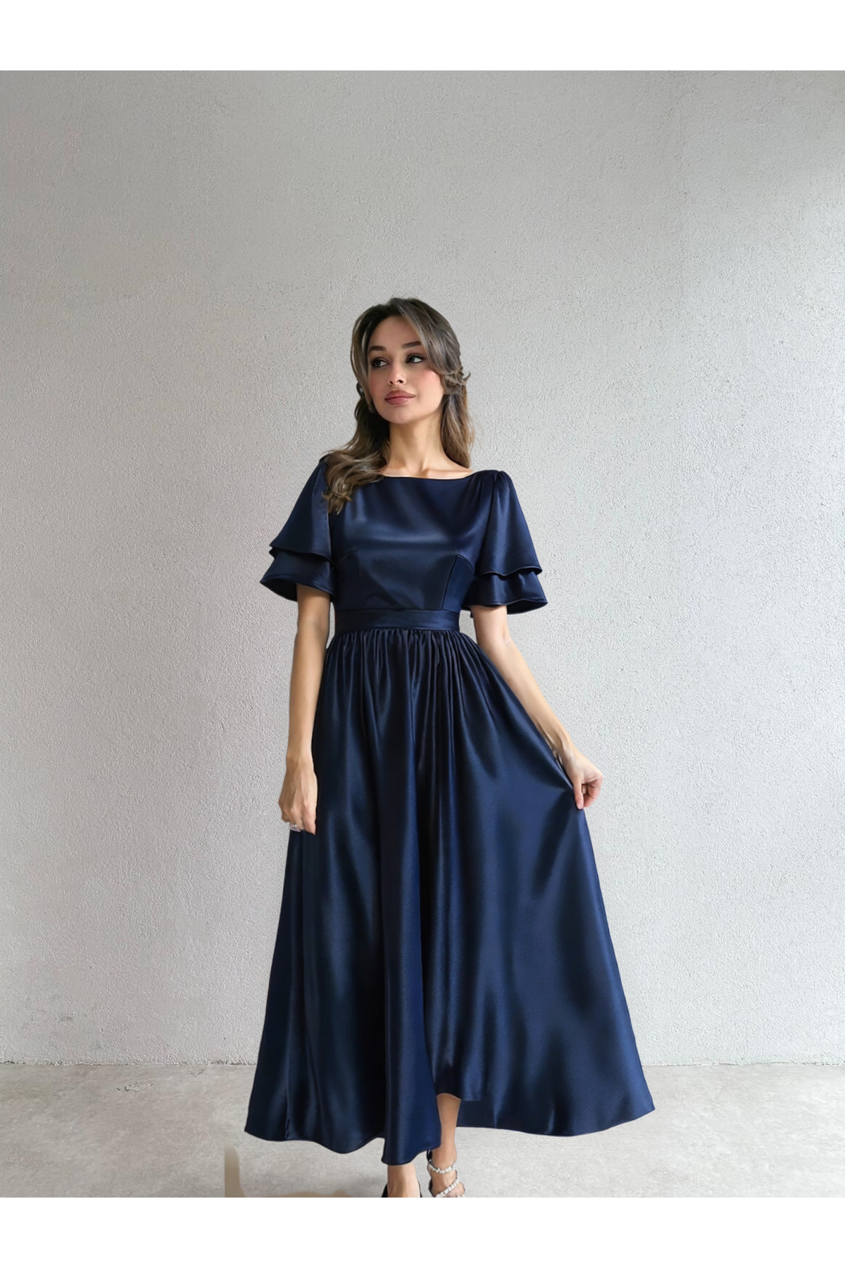 Nika Fashion  Lisa Kadın Saten Abiye Lacıvert - Görsel 2