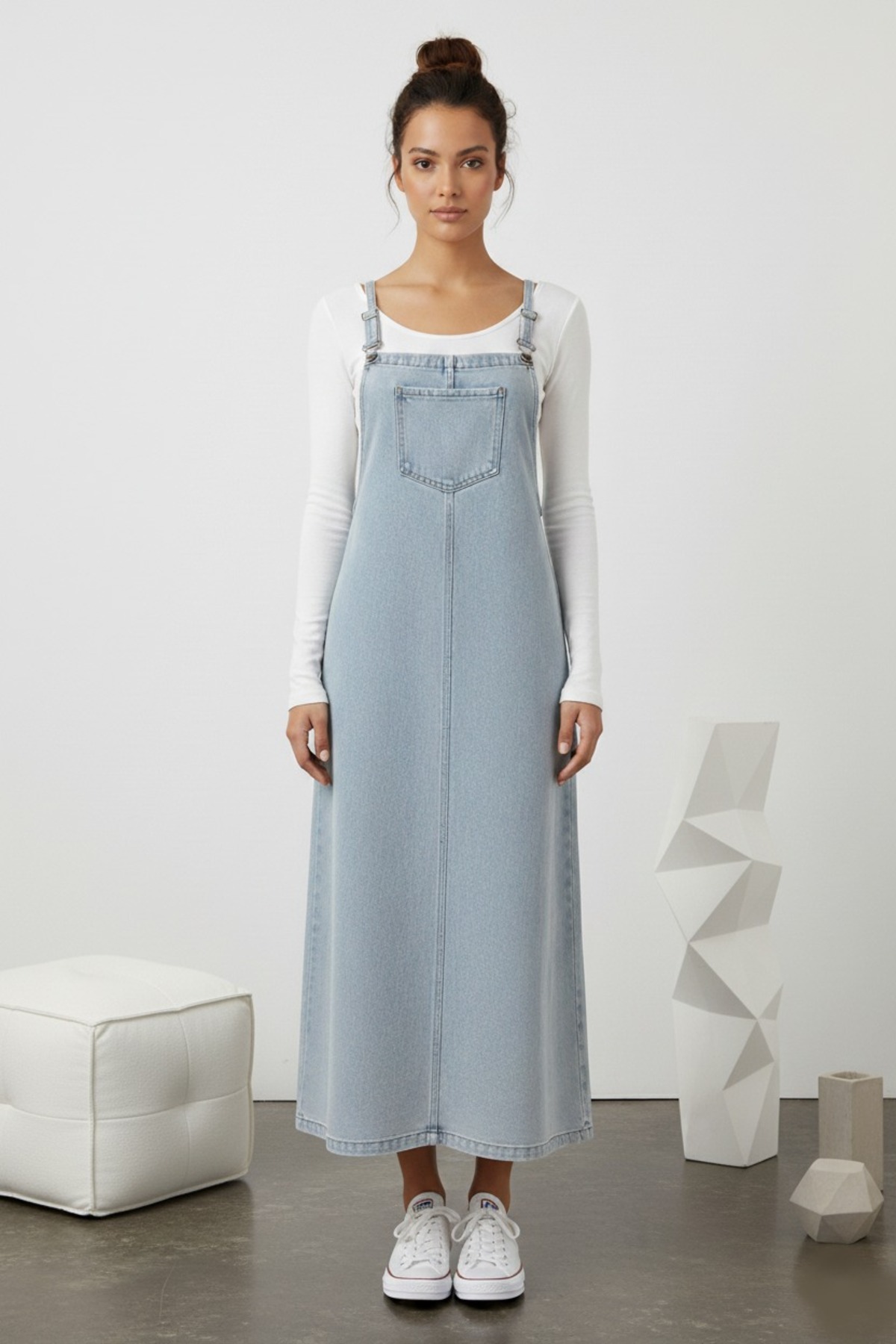 KENE JEANS  UZUN TAŞ KOT JİLE ELBİSE/ASKI BAĞLAMA DETAYLI DENİM SALOPET