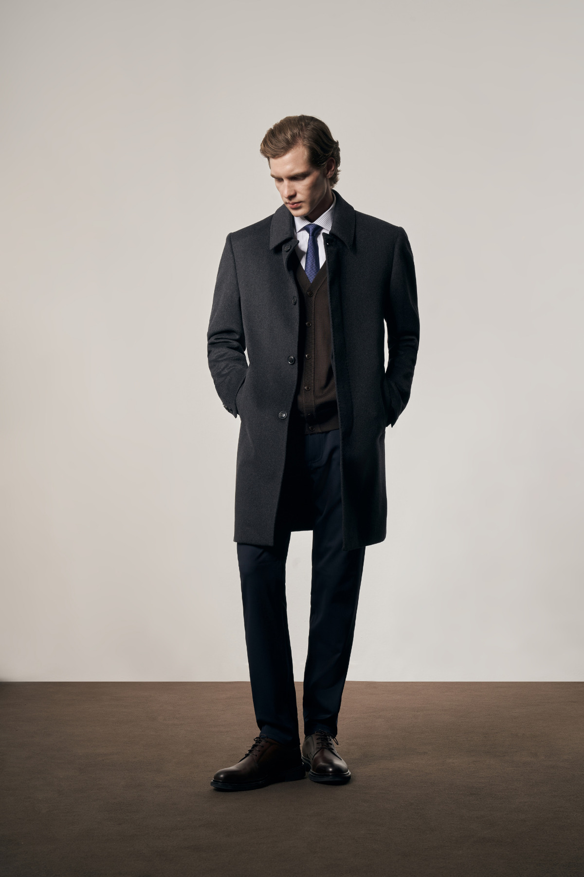 İmza  Koyu Antrasit 110 Cm Kaşe Düz Sırt Kapitoneli Astar Comfort Fit Classic Palto 1005255154 - Görsel 2