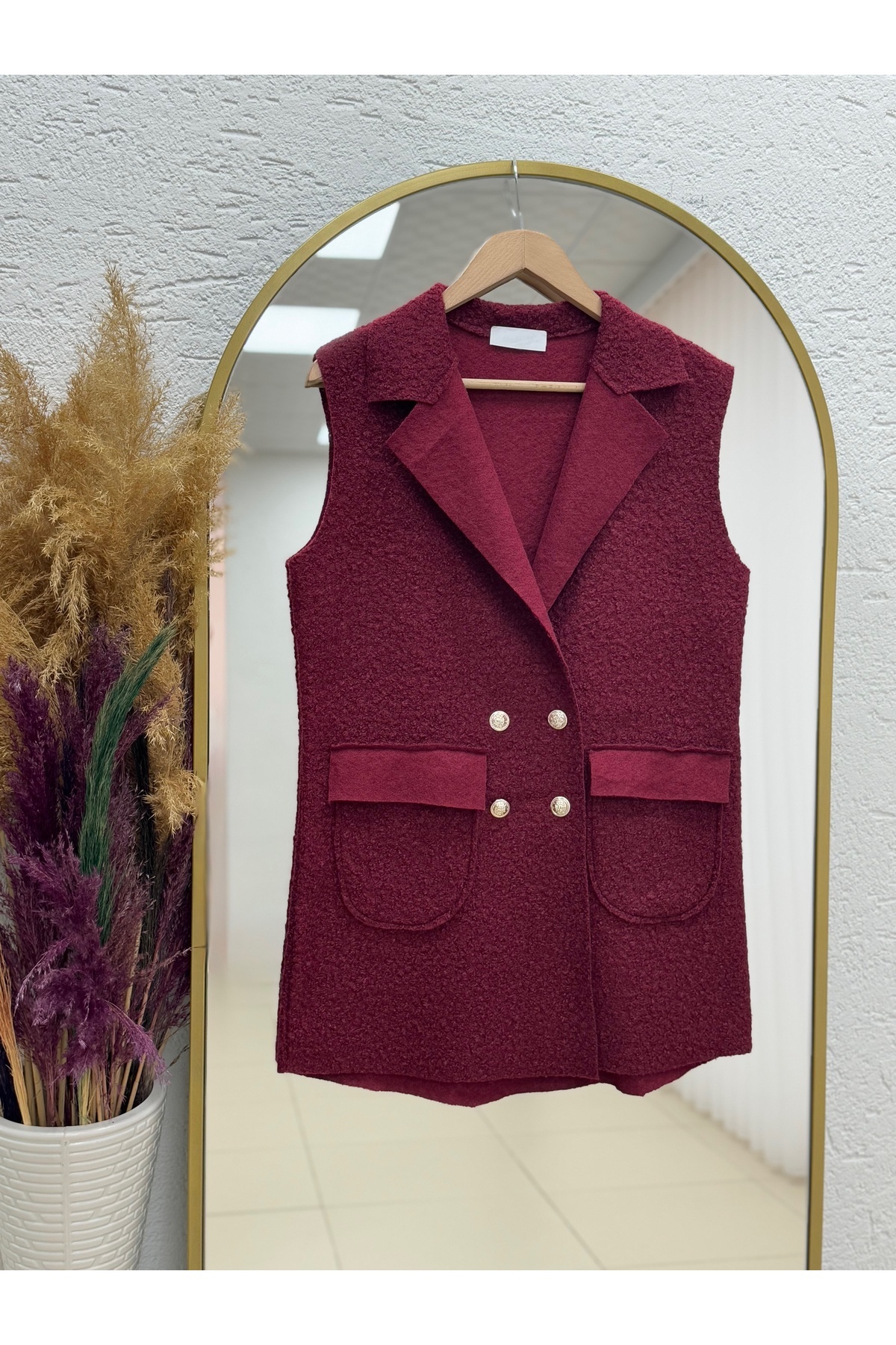 MİHRA STORE Beliz Kapak Cepli Buklet Yelek-FS1238 Bordo