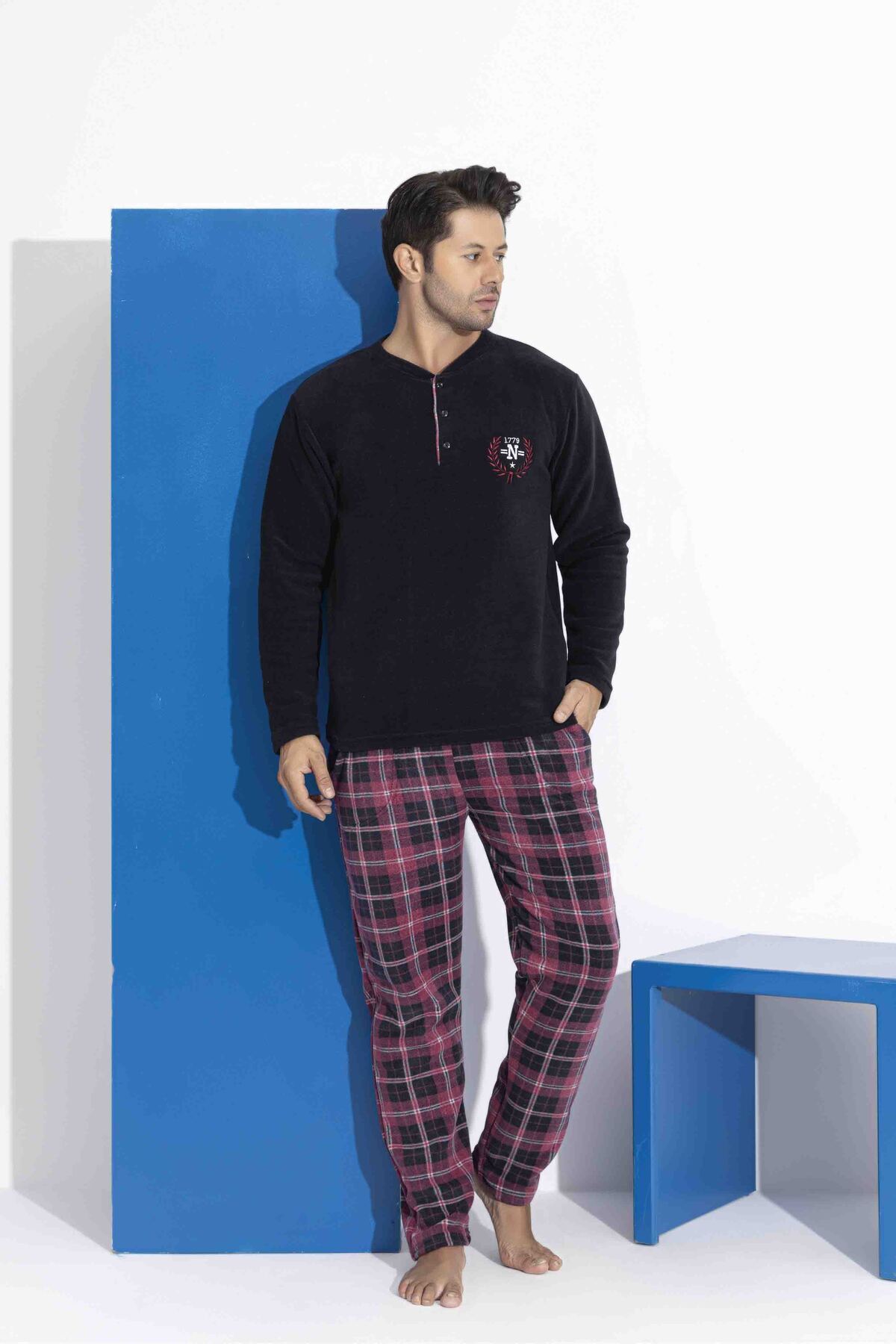 MEBA Erkek Baba-Oğul Önden İki Düğmeli Wellsoft Polar Pijama Takımı görsel 6