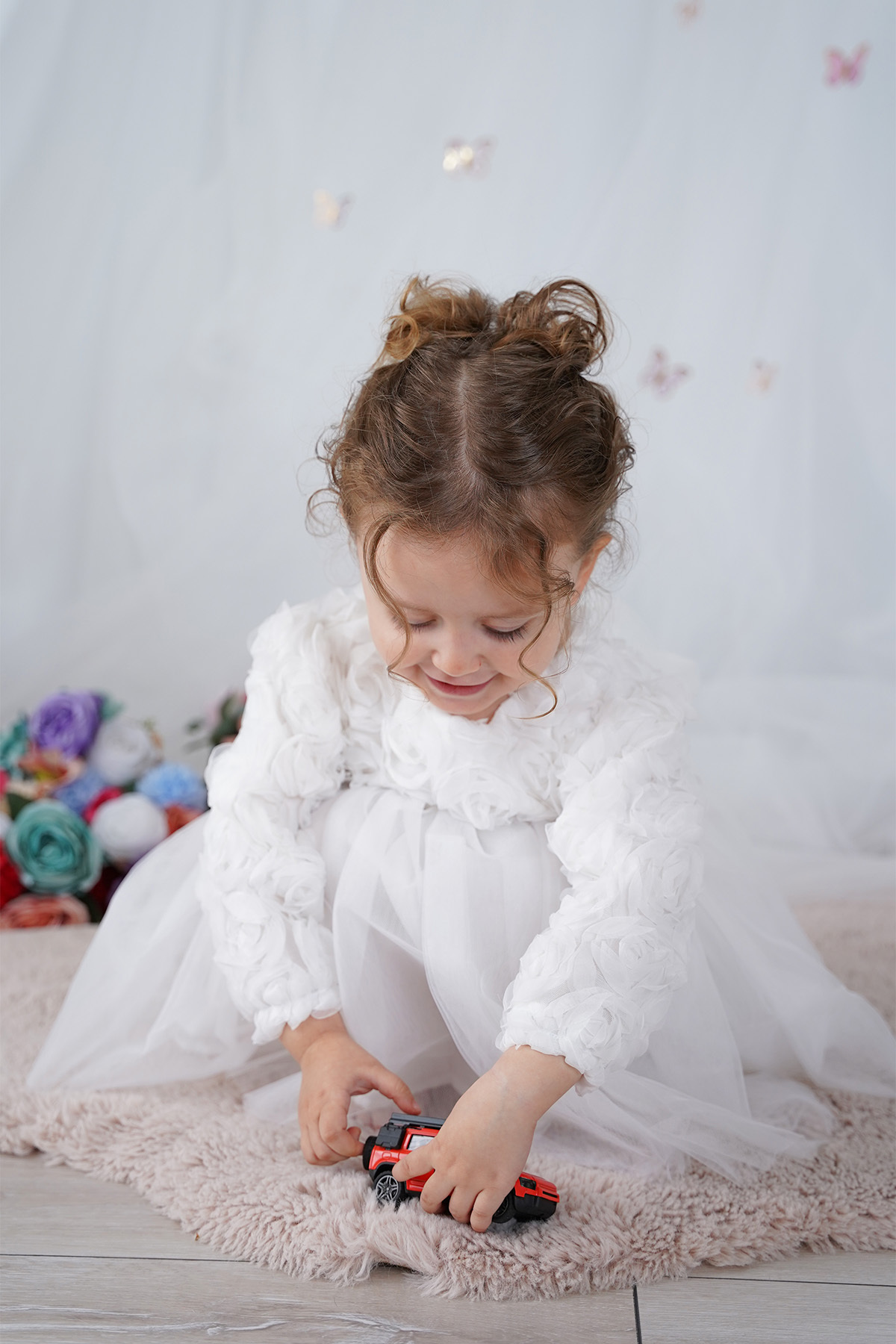 ALYRA Kız Bebek Elbise Uzun Kollu Fiyonklu Güllü Doğum Günü Parti Düğün Özel Gün Abiye Kız Çocuk Elbise fotoğrafı 6 (önizleme)