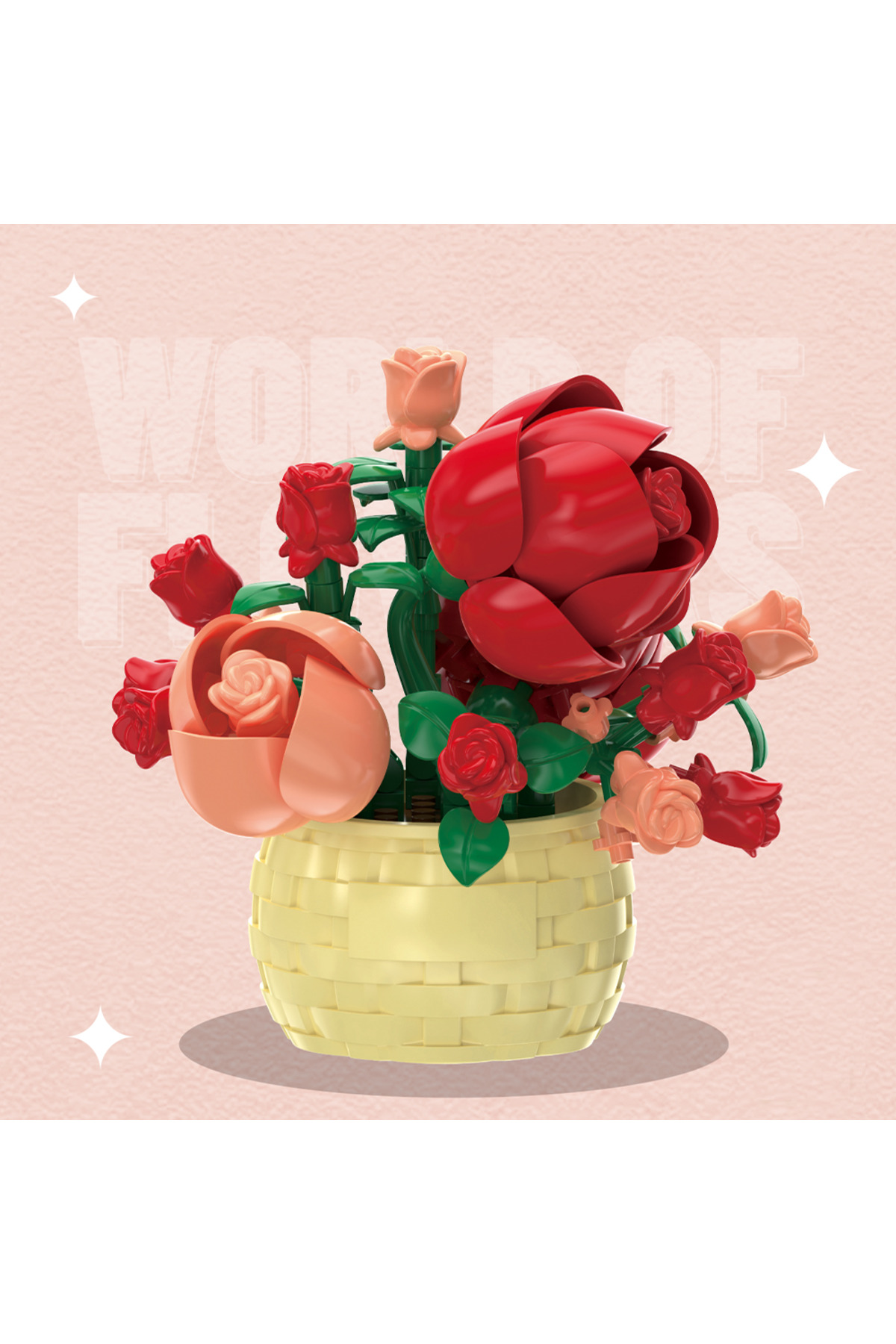 بدون جعبه، ۱۲۸ تکه، مجموعه بلوک‌های ساختنی گلدان‌دار DIY – رز، آفتابگردان، ساکولنت‌ها، بونسای، گلدار، رمانتیک