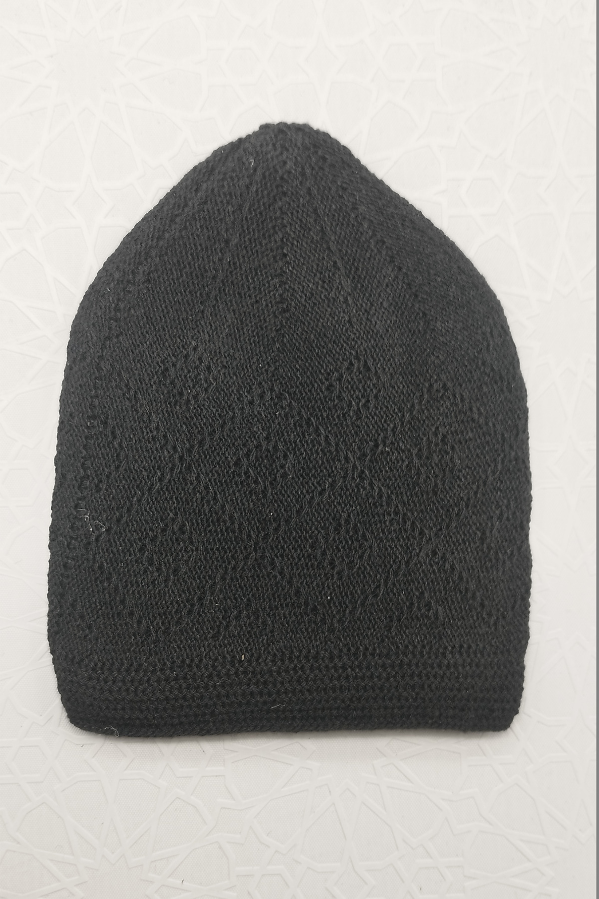 Kent Pazarı 1 Adet Namaz Takkesi Makine Örgüsü Yetişkin Hacı Takkesi Siyah Baklava Desen