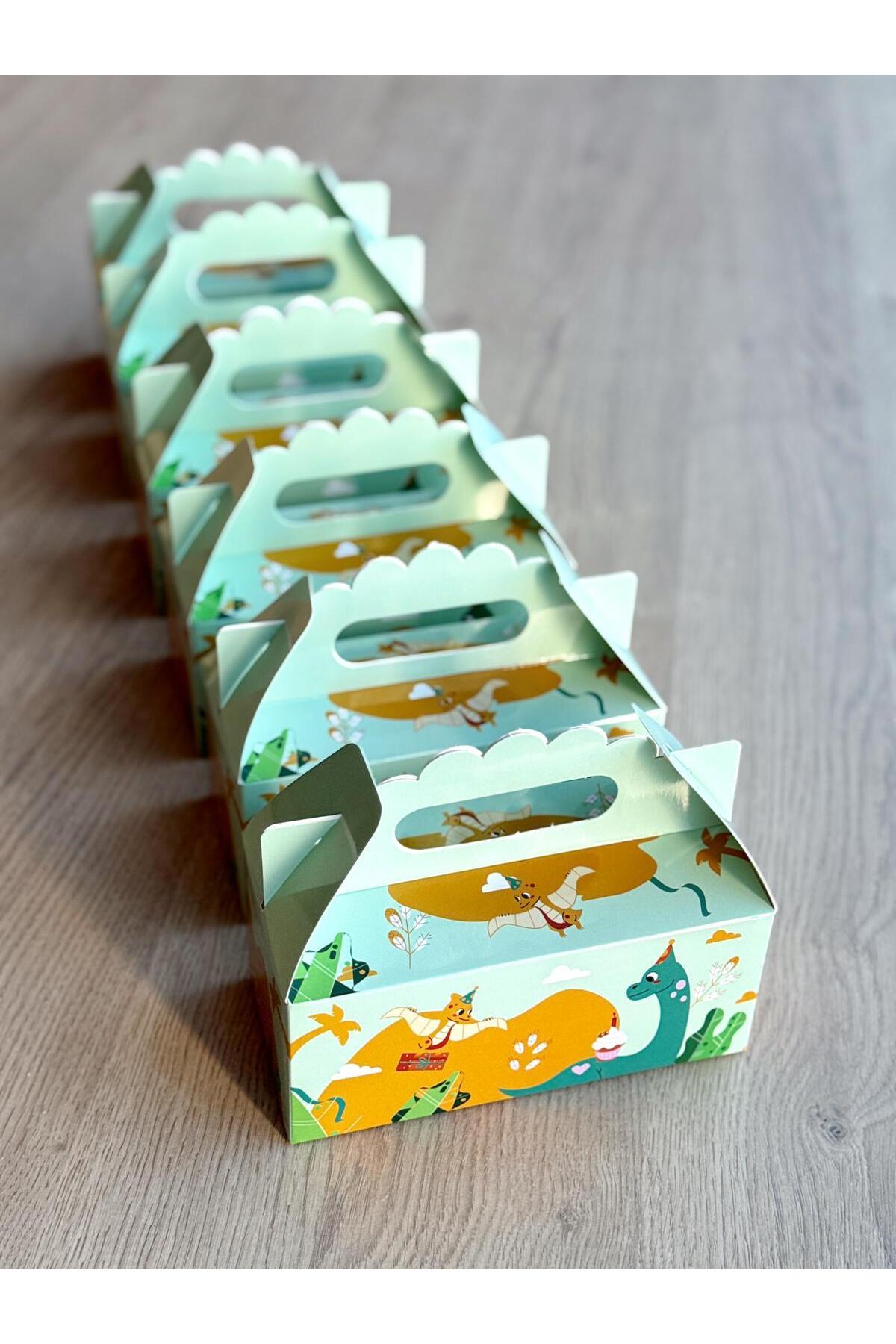 KOLİX Dinazor Kutusu 25 'li El Tutmalı Çanta Doğum Günü Hediye Kutusu Pasta Kutusu fotoğrafı 7 (önizleme)