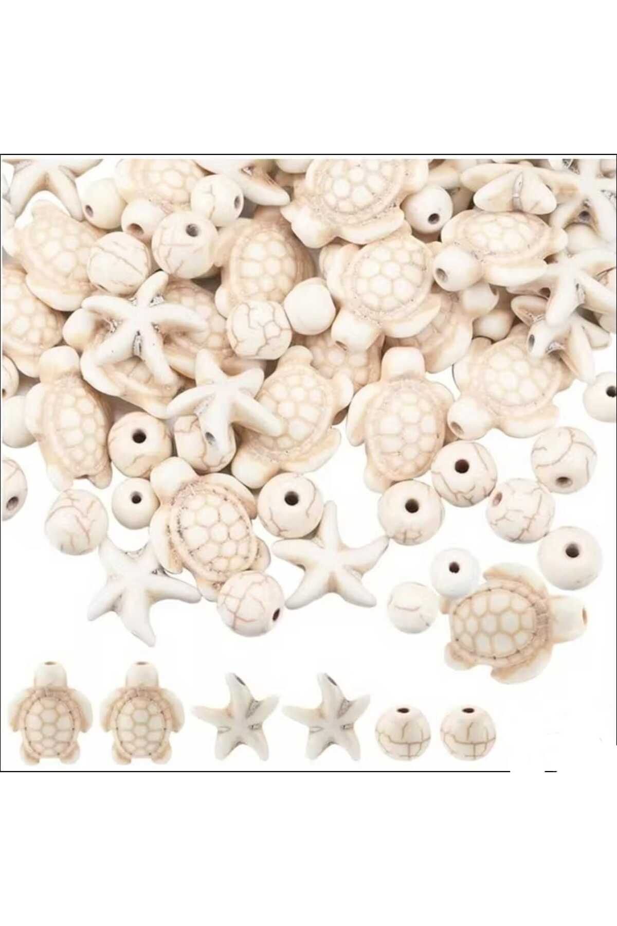 3 Model 30 Pcs Starfish Turtle & Round Cream Squeeze Natural stone Pendant Bracelet