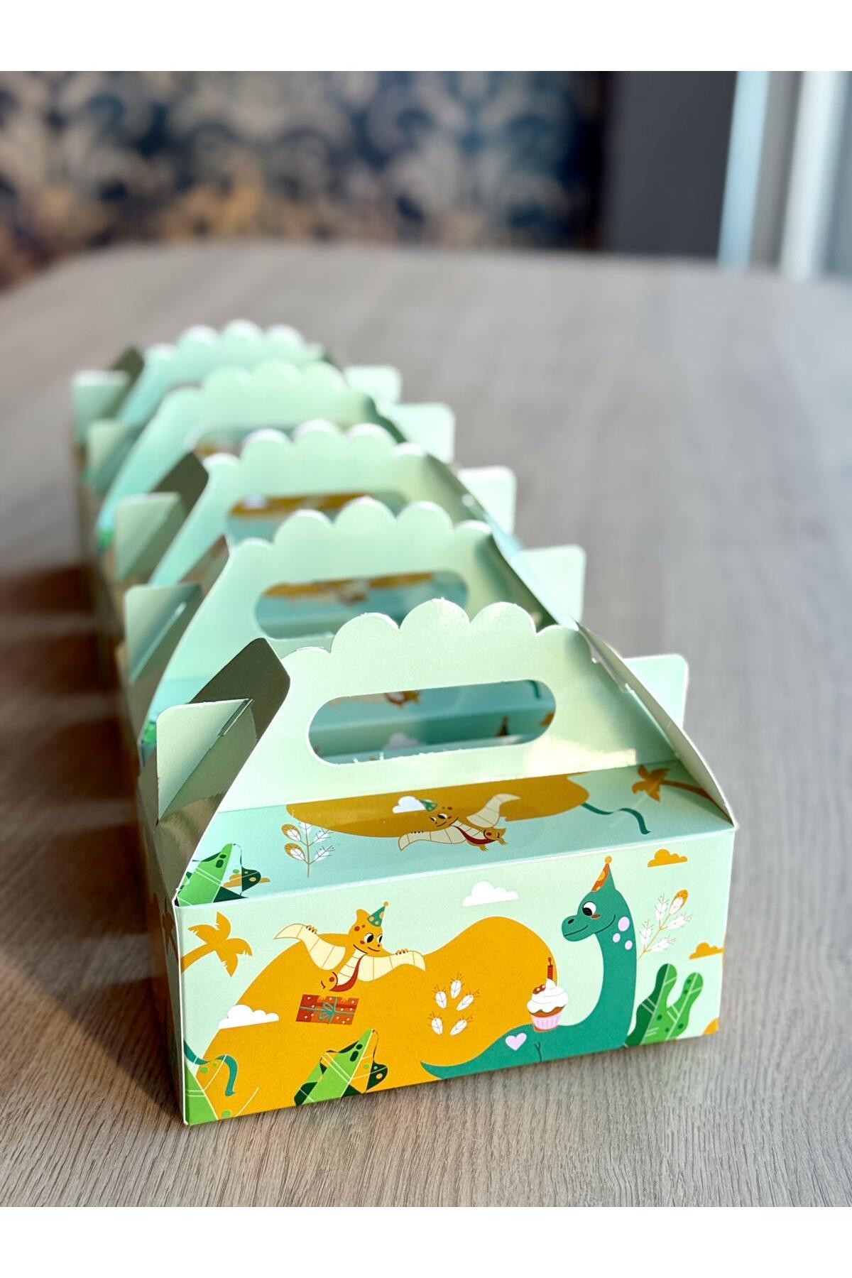 KOLİX Dinazor Kutusu 25 'li El Tutmalı Çanta Doğum Günü Hediye Kutusu Pasta Kutusu fotoğrafı 6 (önizleme)