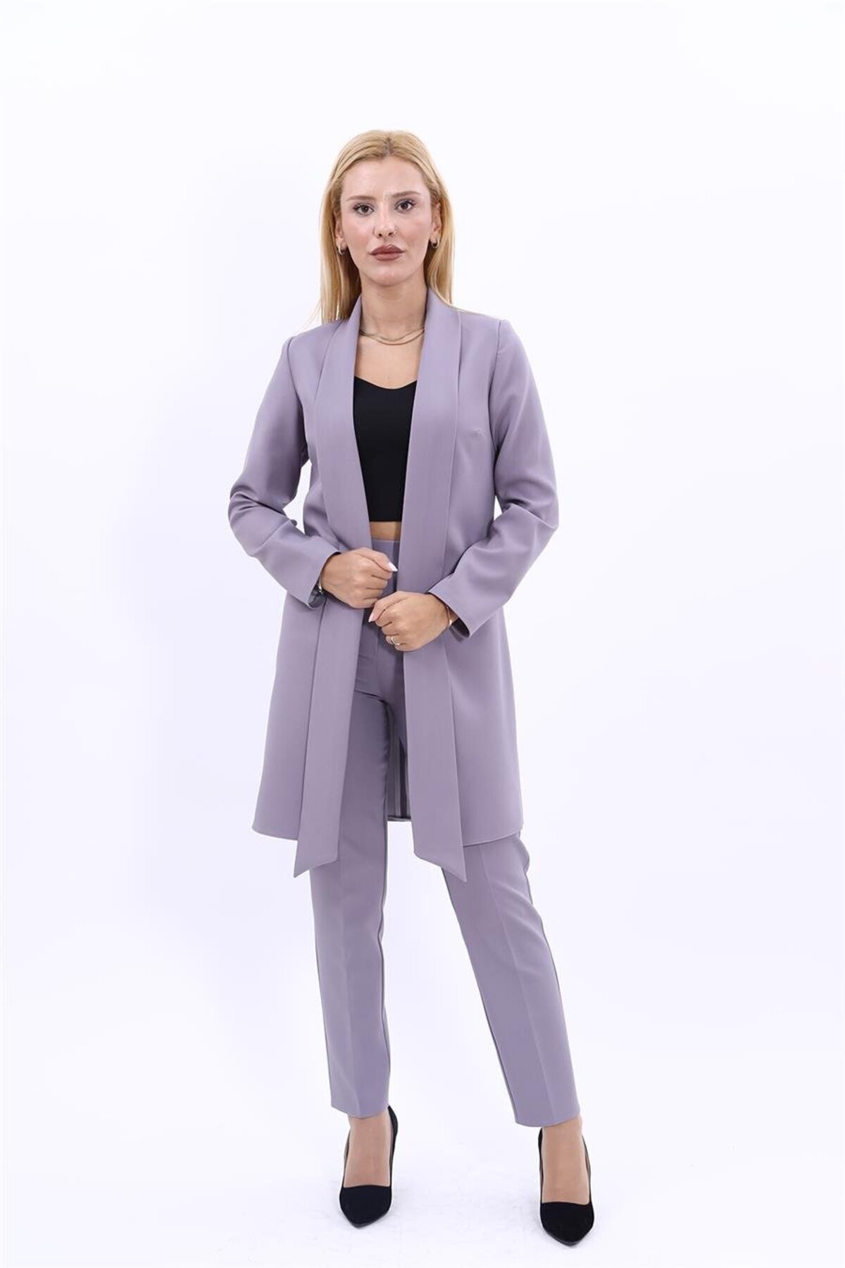 Size B Long Jacket & Tube Leg Trousers Set-Fuchsia
