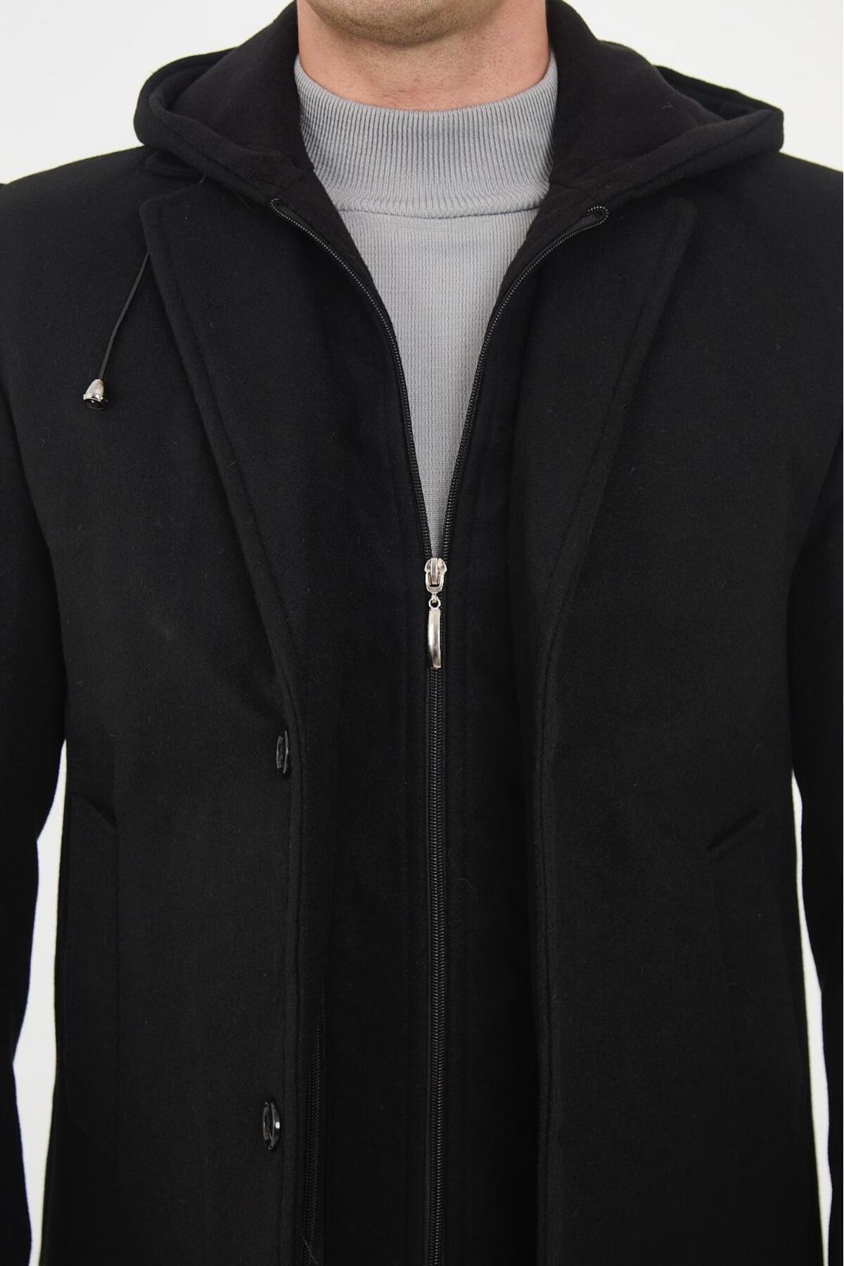 l lebs collection moda lebs şekil erkek Regular kapüşonlu Kaşe Kaban görsel 3