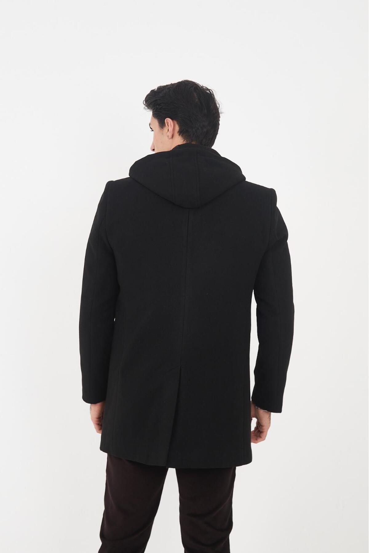 l lebs collection moda lebs şekil erkek Regular kapüşonlu Kaşe Kaban görsel 5