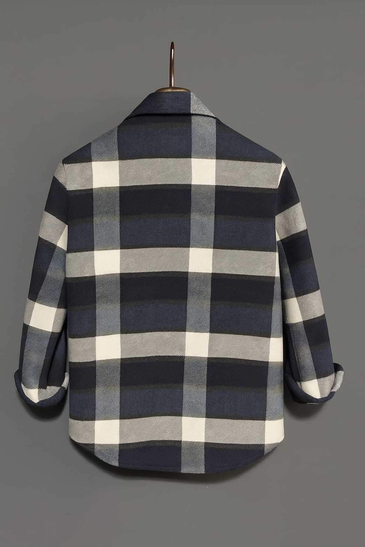 YNGMENCLASS  TEK CEP DETAYLI EKOSE DOKULU KAŞMİR PAMUKLU YAKA DÜĞMELİ KIŞLIK ODUNCU GÖMLEĞİ - Görsel 3