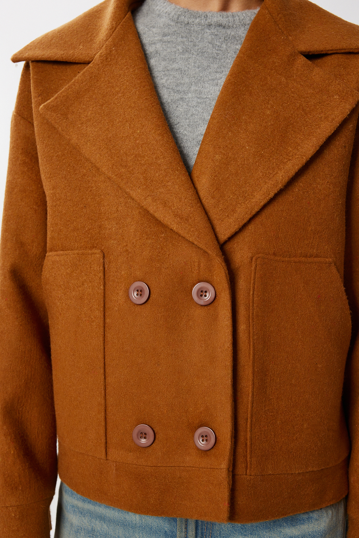 Lovelyİstanbul  Kruvaze Kısa Kaşe Kaban LDW0008 TABA - Görsel 5