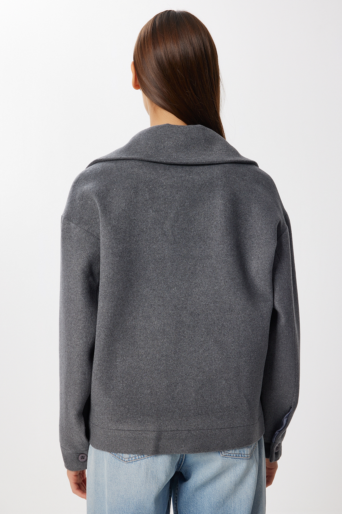 Lovelyİstanbul  Kruvaze Kısa Kaşe Kaban LDW0008 ANTRASİT - Görsel 5