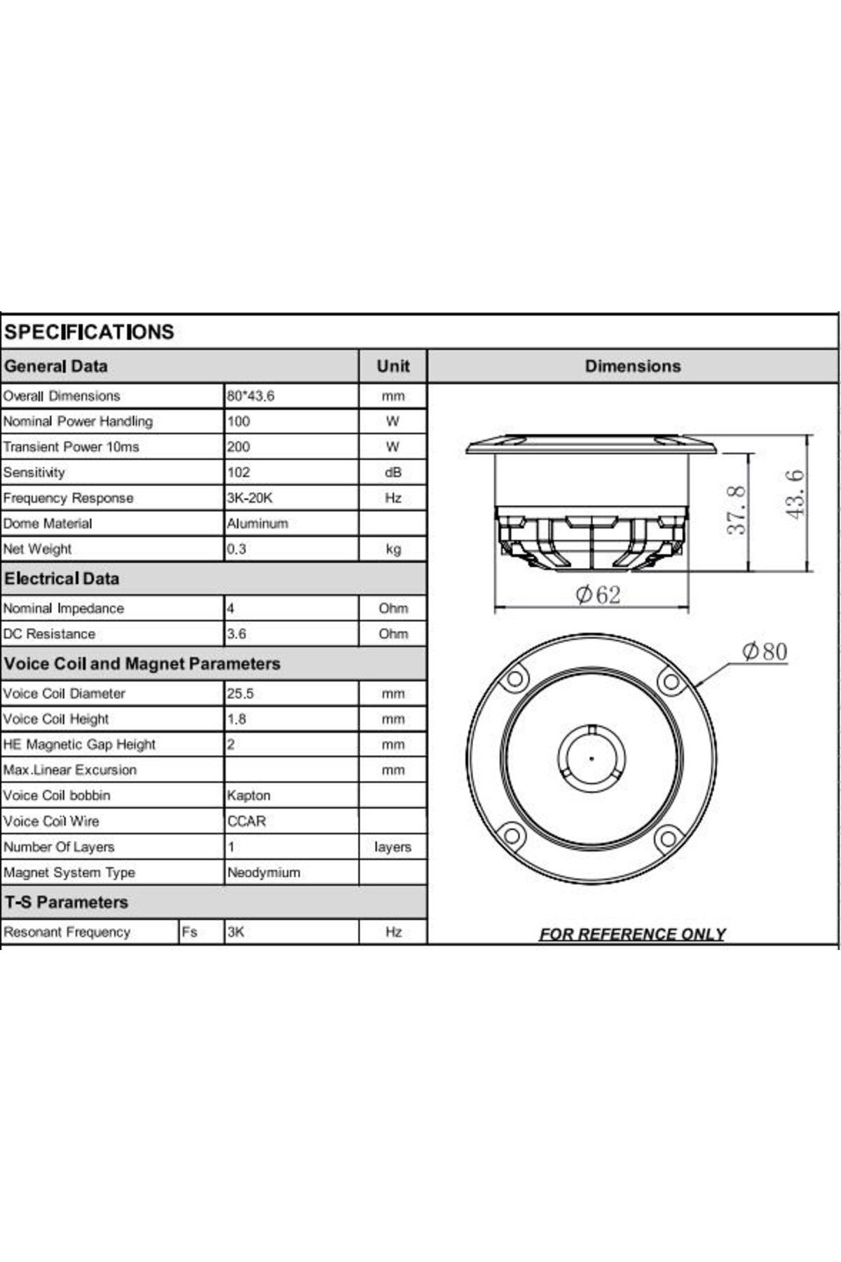 For-X TX-78N Neo Tweeter 200W Maksimum Güç 100W RMS - Fiyatı