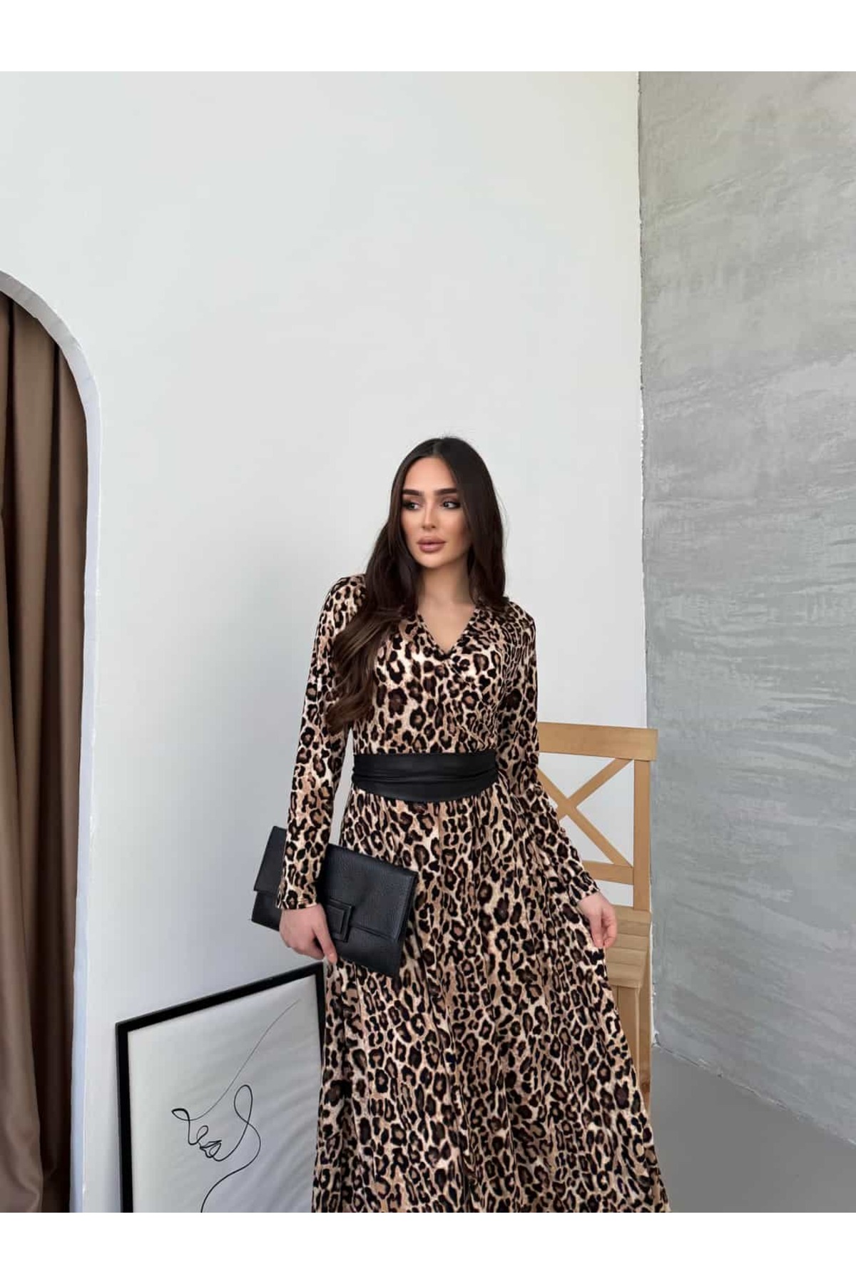 Miasista  Leopar Kemerli Maxi Elbise - Görsel 2