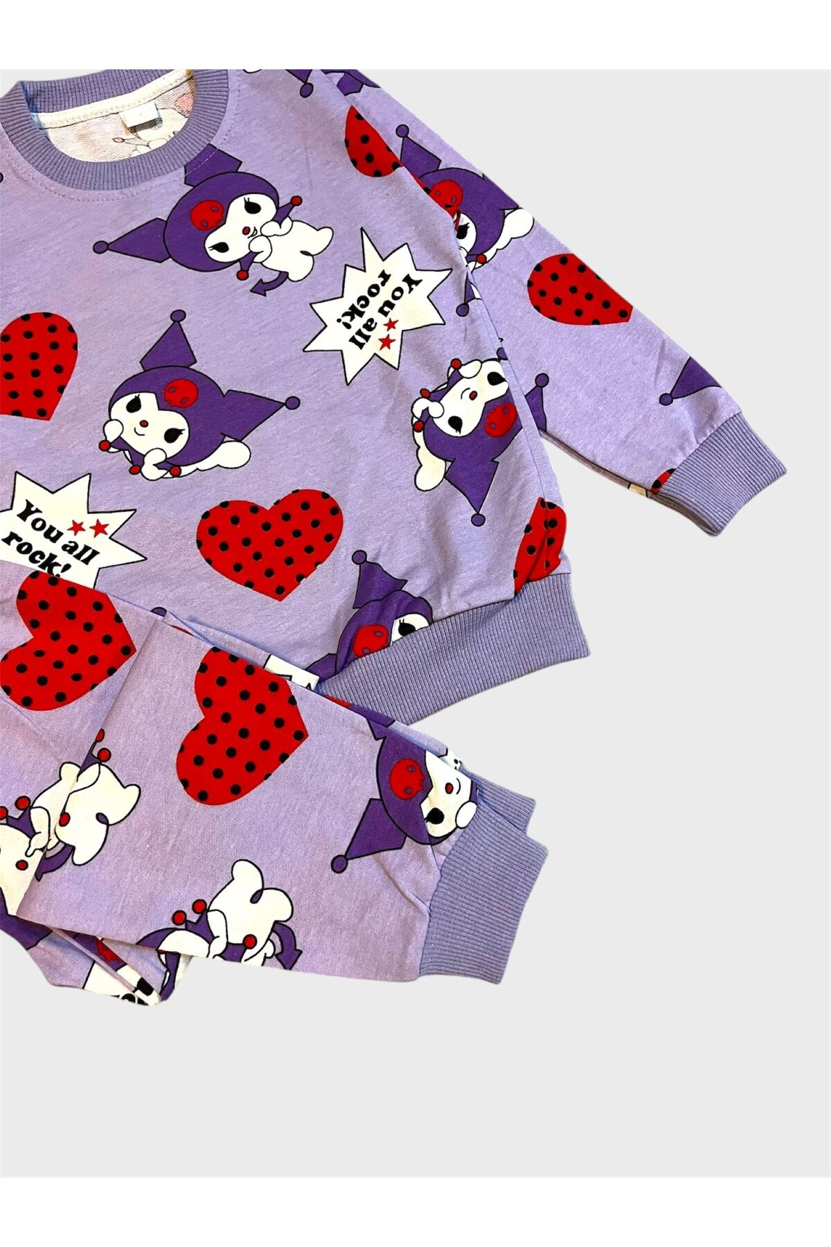 Genel Markalar Kız Çocuk Pamuklu Mor Renk Kuromi Desenli Uzun Kollu Mevsimlik Pijama Takımı fotoğrafı 2 (önizleme)