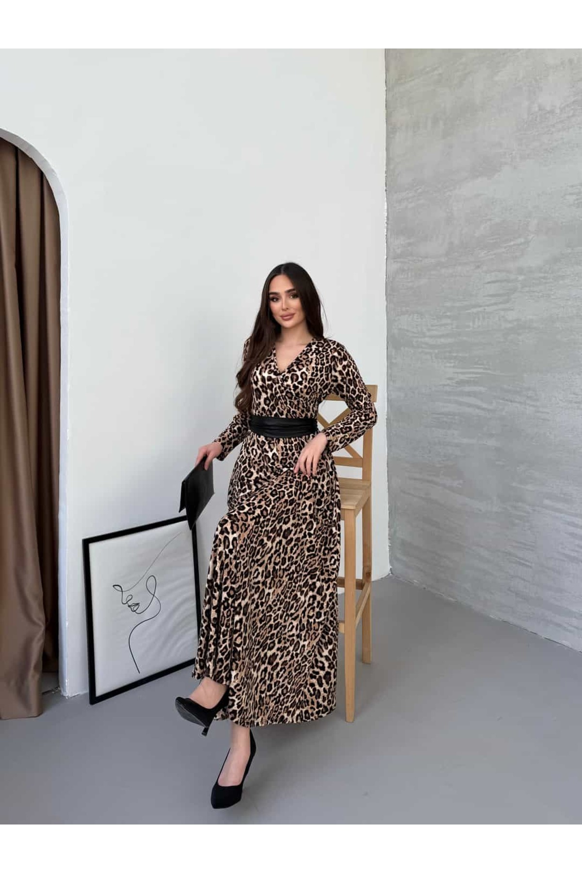Miasista  Leopar Kemerli Maxi Elbise - Görsel 4