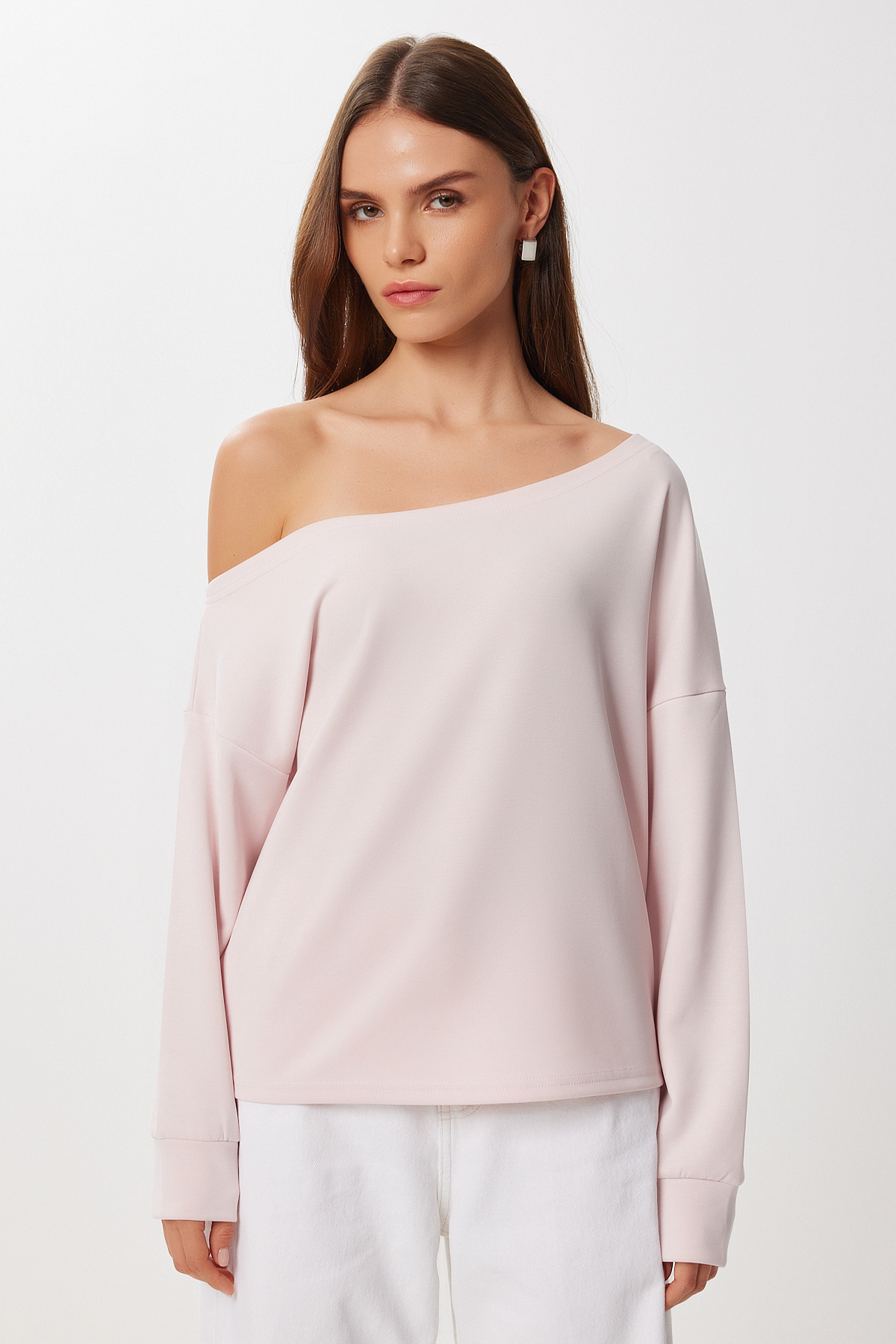 Lovelyİstanbul  Açık Omuzlu Yumuşak Modal Sweatshirt LUB0252 ŞEKER PEMBE - Görsel 3