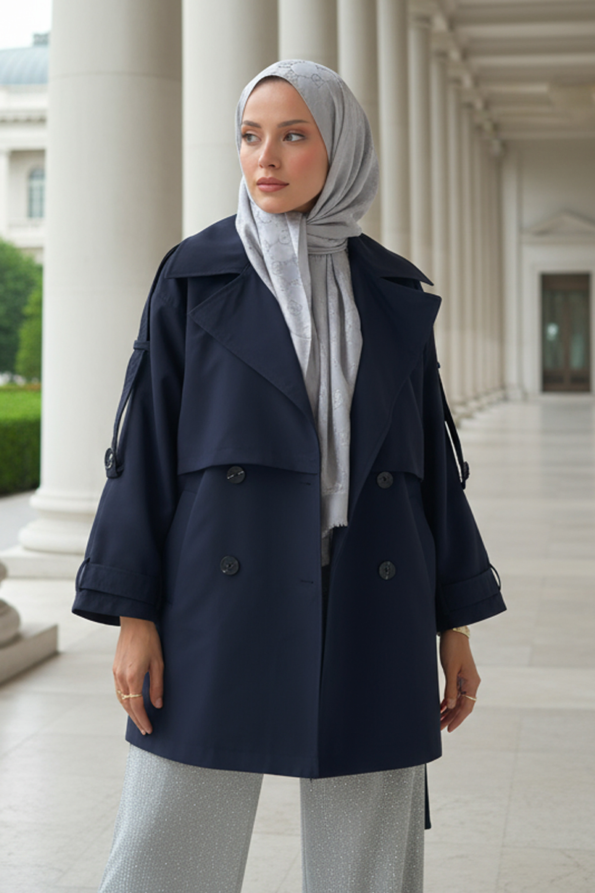 Genel Markalar Kol Apoletli Trençkot 0014 - LACİVERT