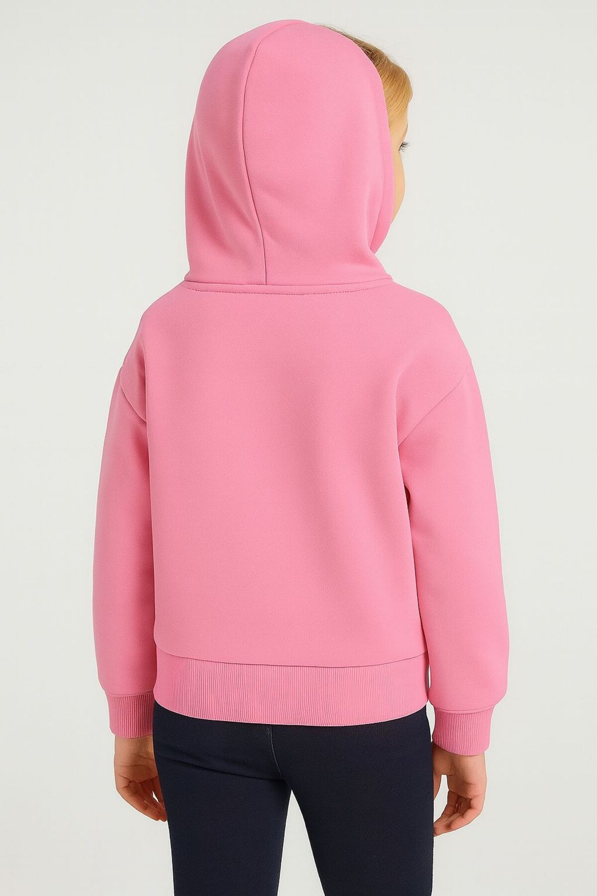MORNİNG KİDS Kız Çocuk Pembe Fermuarlı Kapşonlu Düz Sweatshirt Hırka fotoğrafı 2 (önizleme)