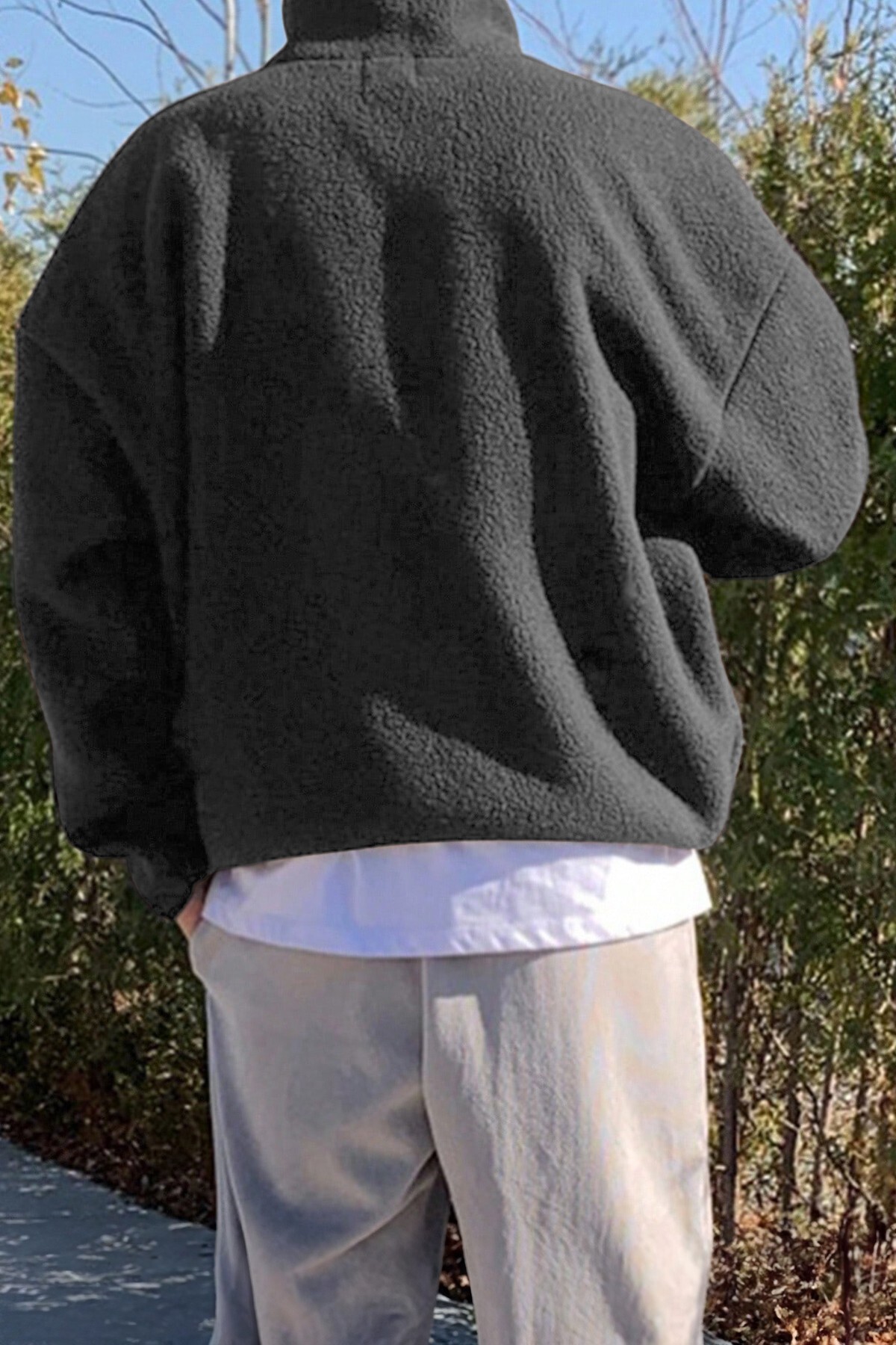 Ghassy Co  Erkek Ultra Isı Peluş Sherpa Oversize Yarım Metal Fermuar Lastik Ayarlı Polar Sweatshirt - Görsel 3