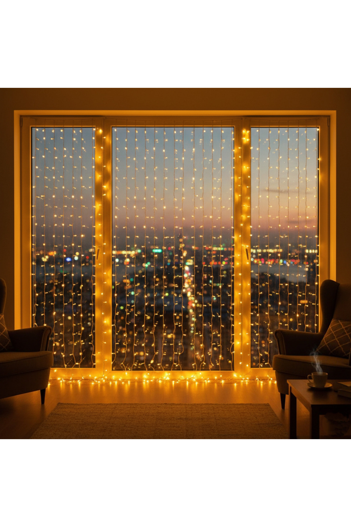 Skygo Perde LED 3x3 Sarı Işık, Dekoratif Aydınlatma Parti ve Özel Etkinlikler