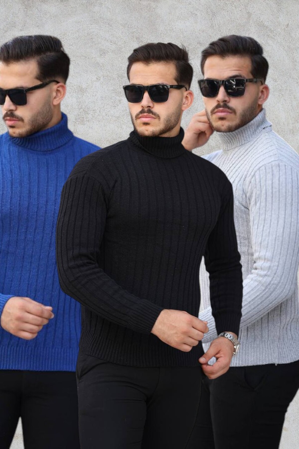 Erkek 3'lü Paket Boğazlı Triko Kazak