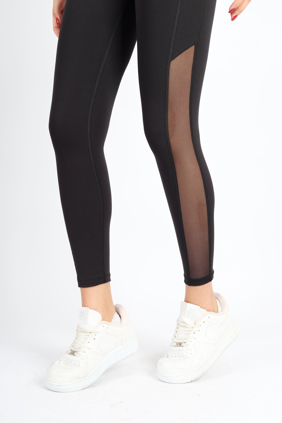 soft&basic Siyah Polyester Paçası Tül Detaylı Yüksek Bel Tayt görsel 5