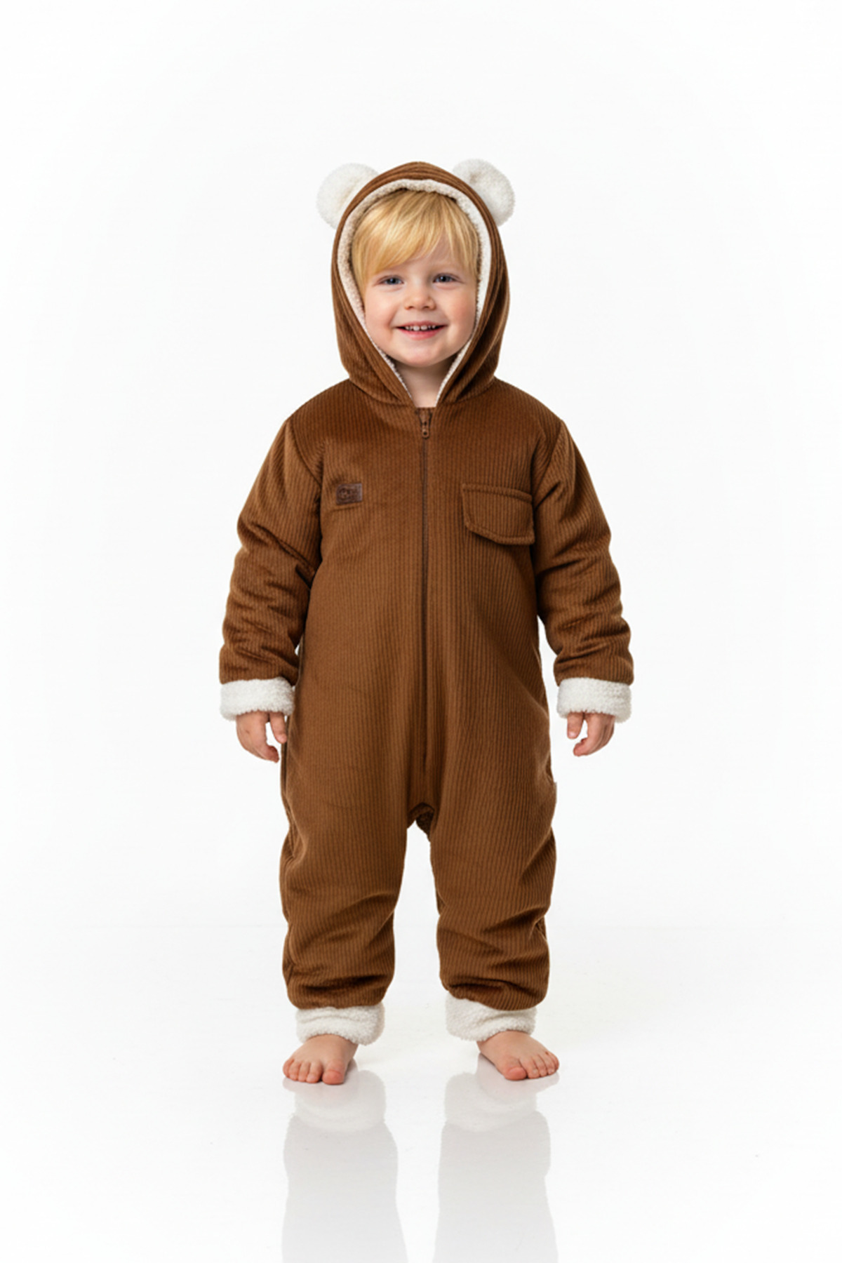 Baby Animals Kız Erkek Unisex Mevsimlik Çift Kat Kadife Ultrasoft Şapkalı Bebek Çocuk Uyku Tulumu Astronot Tulum fotoğrafı 4 (önizleme)