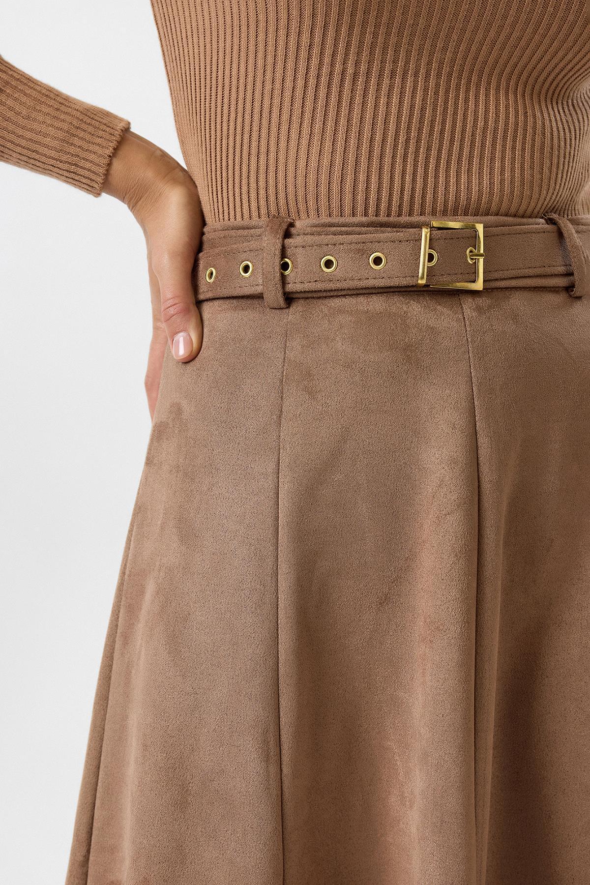 Tiffany Tomato  Yırtmaçlıı Uzun Süet Etek - Görsel 3