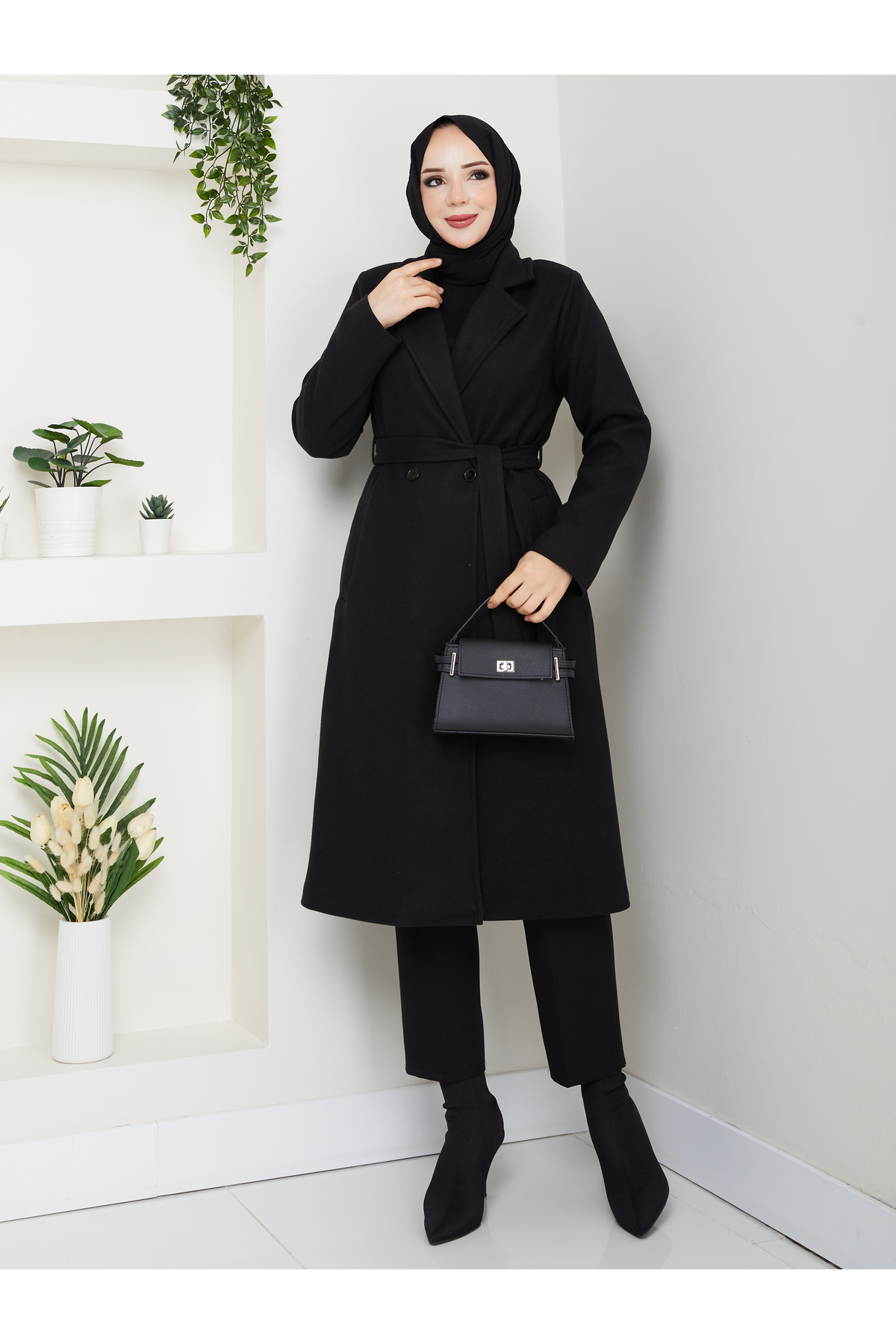 RACE FASHİON  Kuşaklı Astarlı Kaşe Kaban RC3112 - Görsel 5