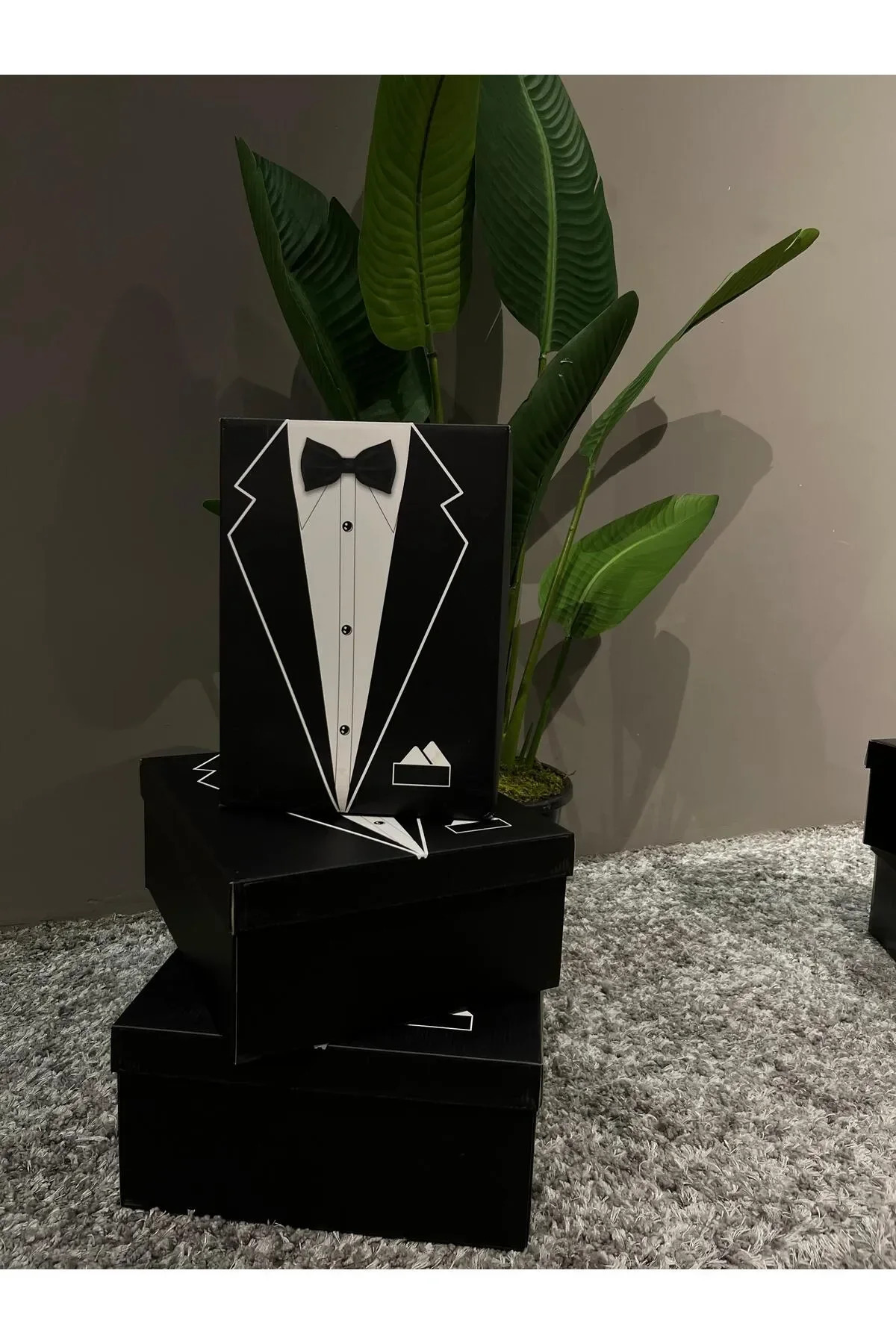 CREARTHOME 3 Lü Damat Kutusu Büyük Boy Bohça Kutusu 3 Adet Büyük Kutu Çeyiz Damat Bohça Kutusu 38x32x15cm