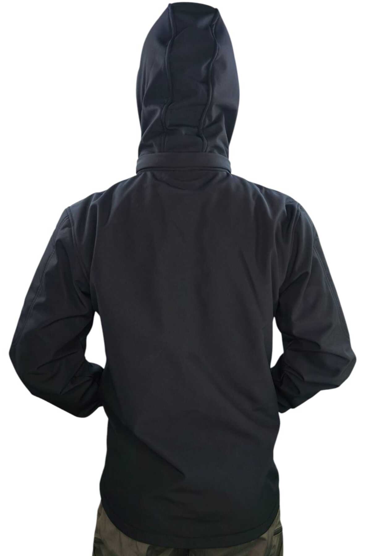 کاپشن زیپ‌دار تاکتیکی مردانه Softshell نظامی مناسب فضای باز، ضد آب و مقاوم در برابر سرما — مشکی SOFTHK — تصویر 2 از 4
