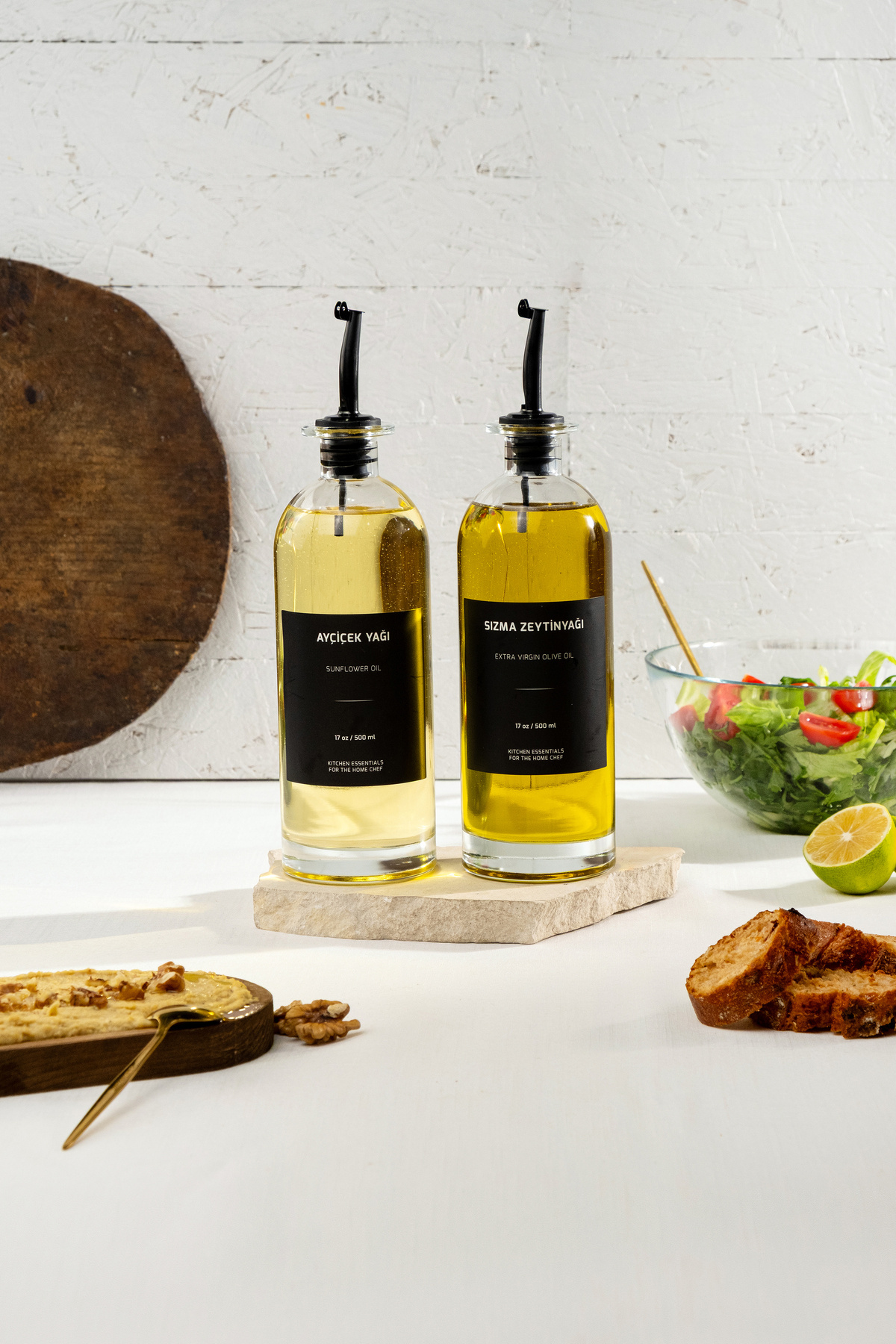 2 li500 ml glass oil vinegar bottle with stainless steel cap, pcs. labeled