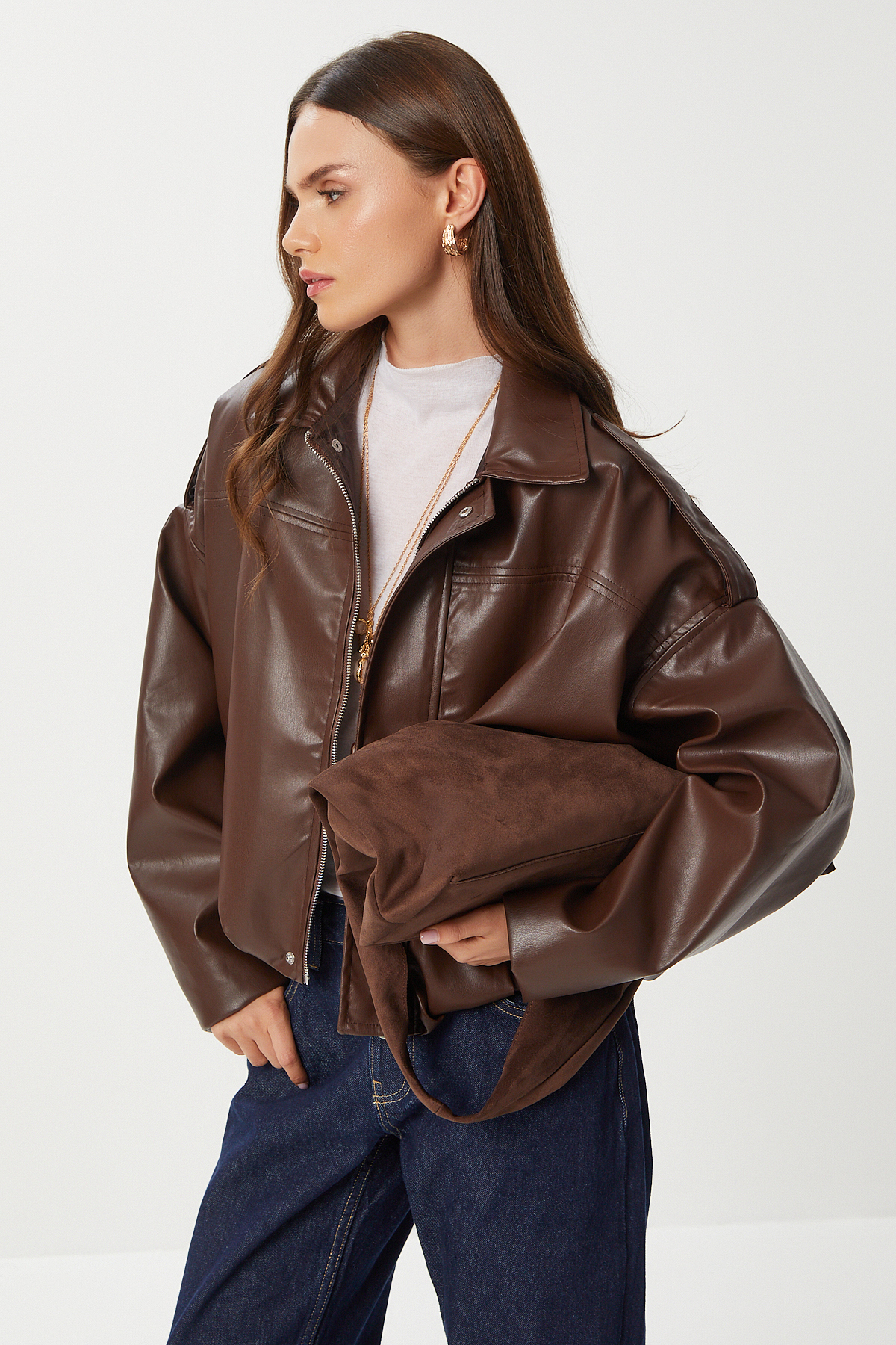 Lovelyİstanbul  Suni Deri Bomber Ceket LOH0012 KAHVERENGİ - Görsel 3