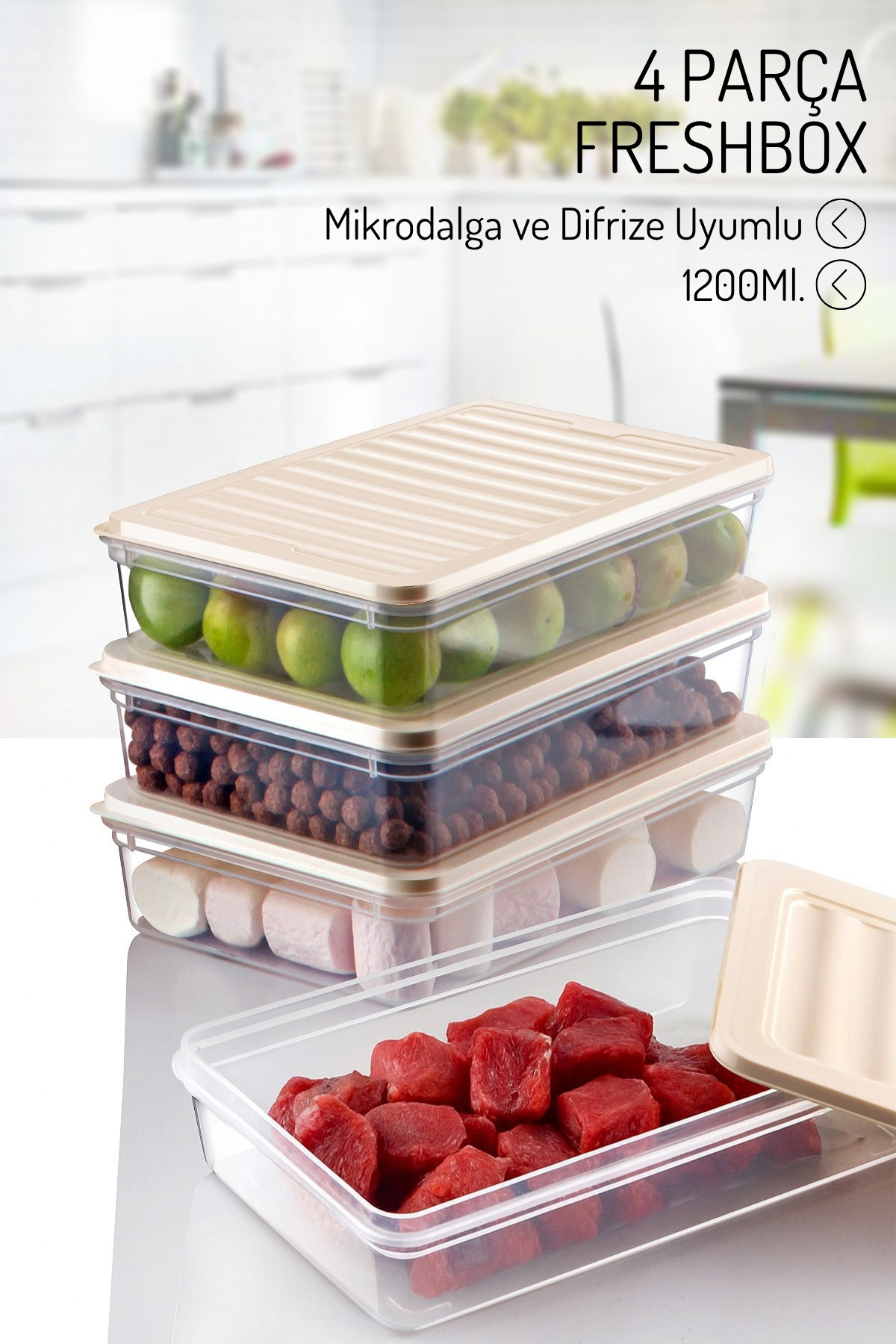 Nandy Home 4 Adet 1200Ml. Freshbox Saklama Kabı Seti - Mikrodalga ve Difrize Uyumlu