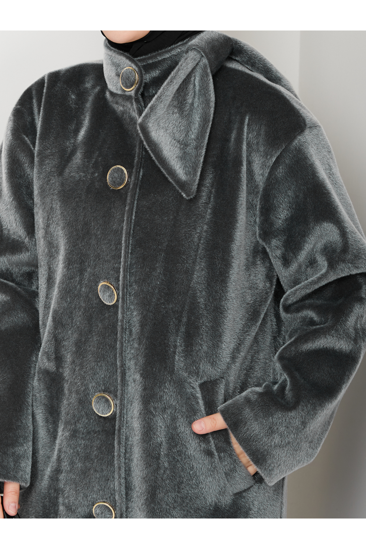 KMKkombin  KADIN DÜĞMELİ FİYONK MODELLİ FOKS KUMAŞ ŞIK KAŞE KABAN - Görsel 7