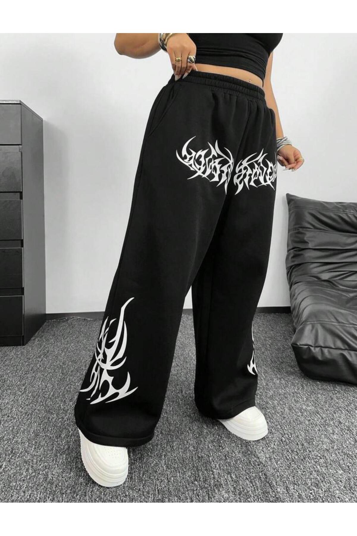 Le Vion  Kadın Bol Paça Alev Baskılı Baggy Eşofman Altı - Görsel 4