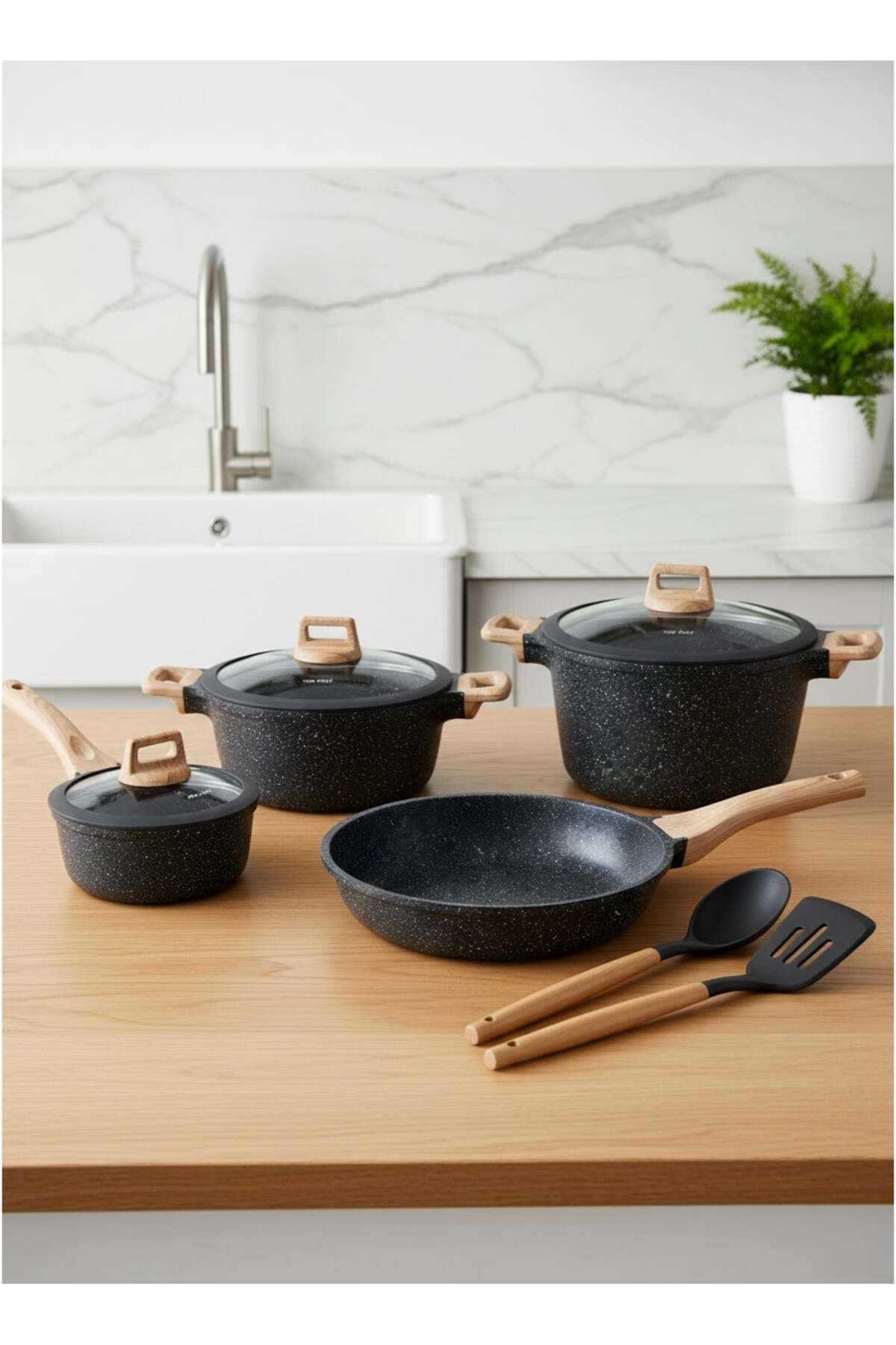 Top Chef مجموعة أواني طهي من 9 قطع، مصنوعة من الألومنيوم، سطح غير لاصق، مقابض...