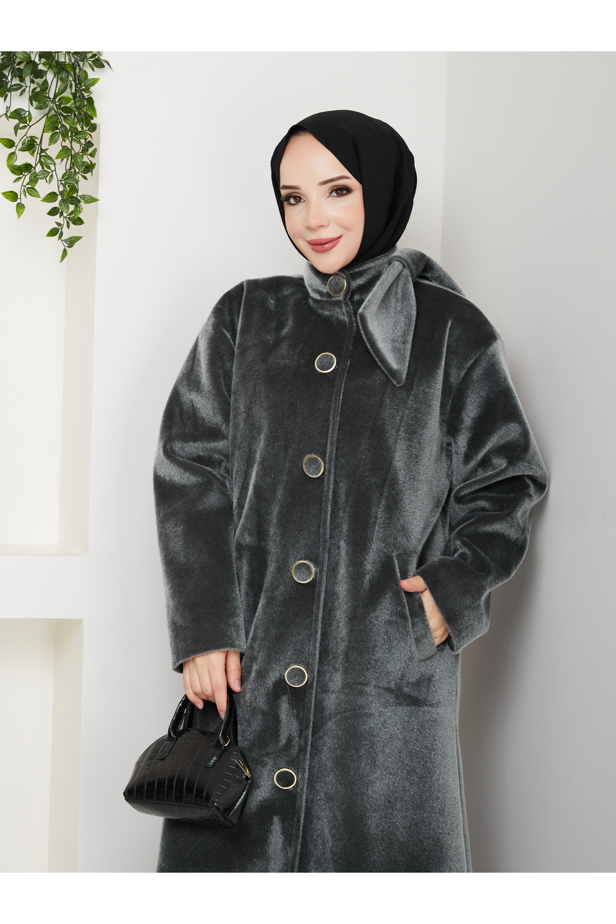 KMKkombin  KADIN DÜĞMELİ FİYONK MODELLİ FOKS KUMAŞ ŞIK KAŞE KABAN - Görsel 6