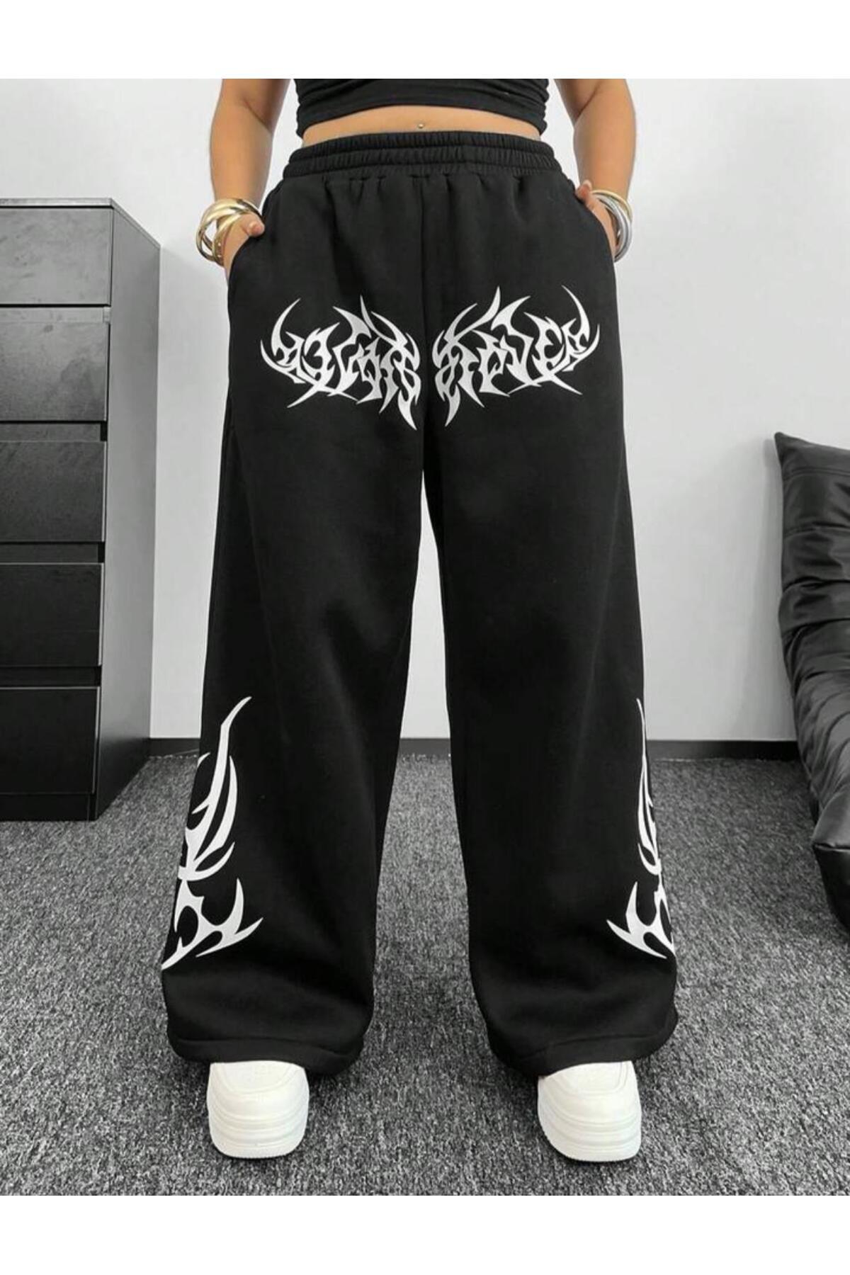 Le Vion  Kadın Bol Paça Alev Baskılı Baggy Eşofman Altı - Görsel 2