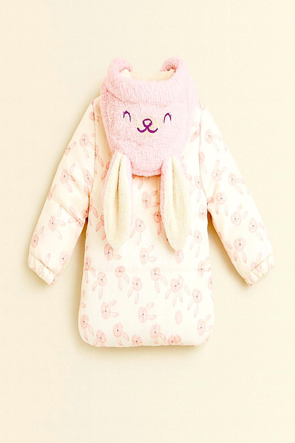 DeKuBaby Sevimli Tavşan Desenli Kulaklı Kapüşonlu Welsoft Fermuarlı Çıtçıtlı Kız Çocuk Montu fotoğrafı 4 (önizleme)