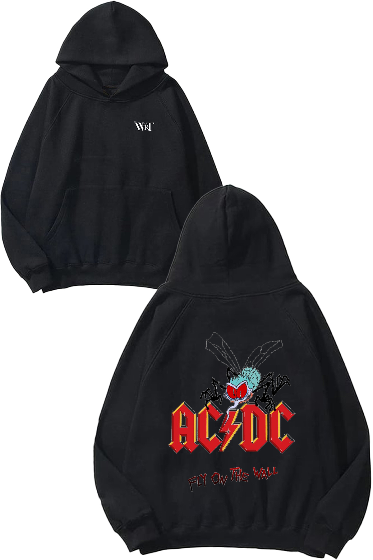 THEWERT Ac Dc Fly on the Wall Design Back Printed Black Hooded Sweatshirt