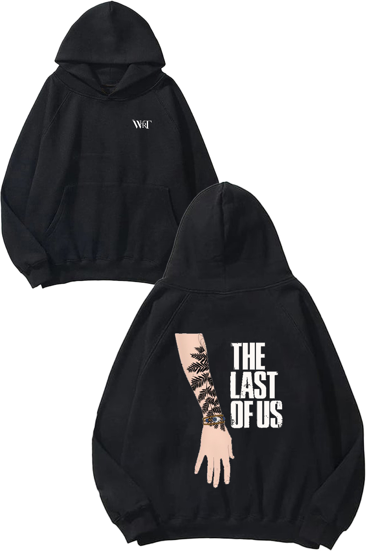 THEWERT Ellie Tattoo Design Back Printed Black Hooded Sweatshirt